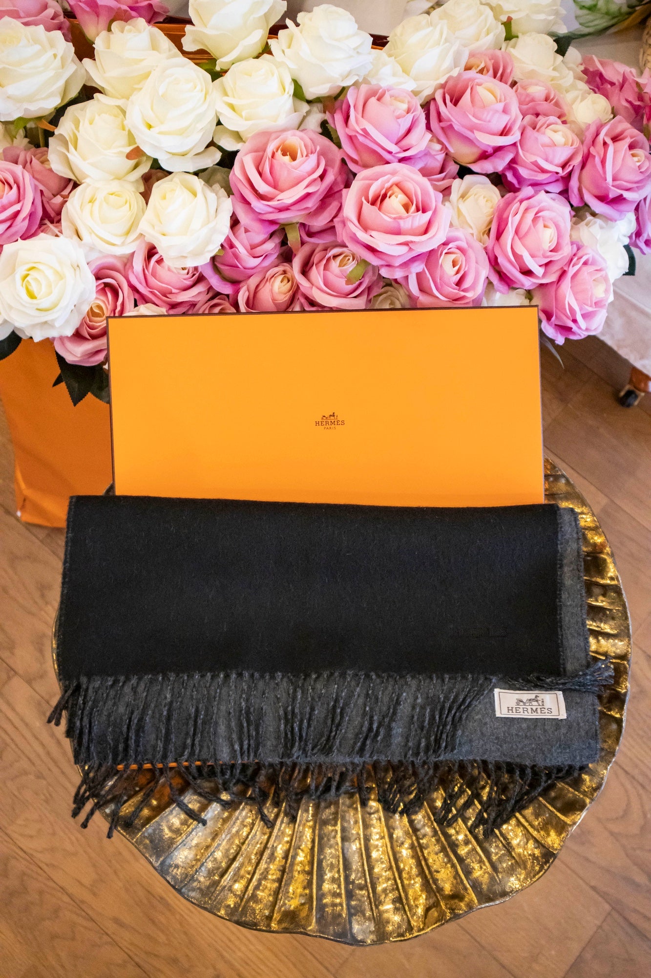 Hermès - Kaschmirschal in Schwarz & Grau