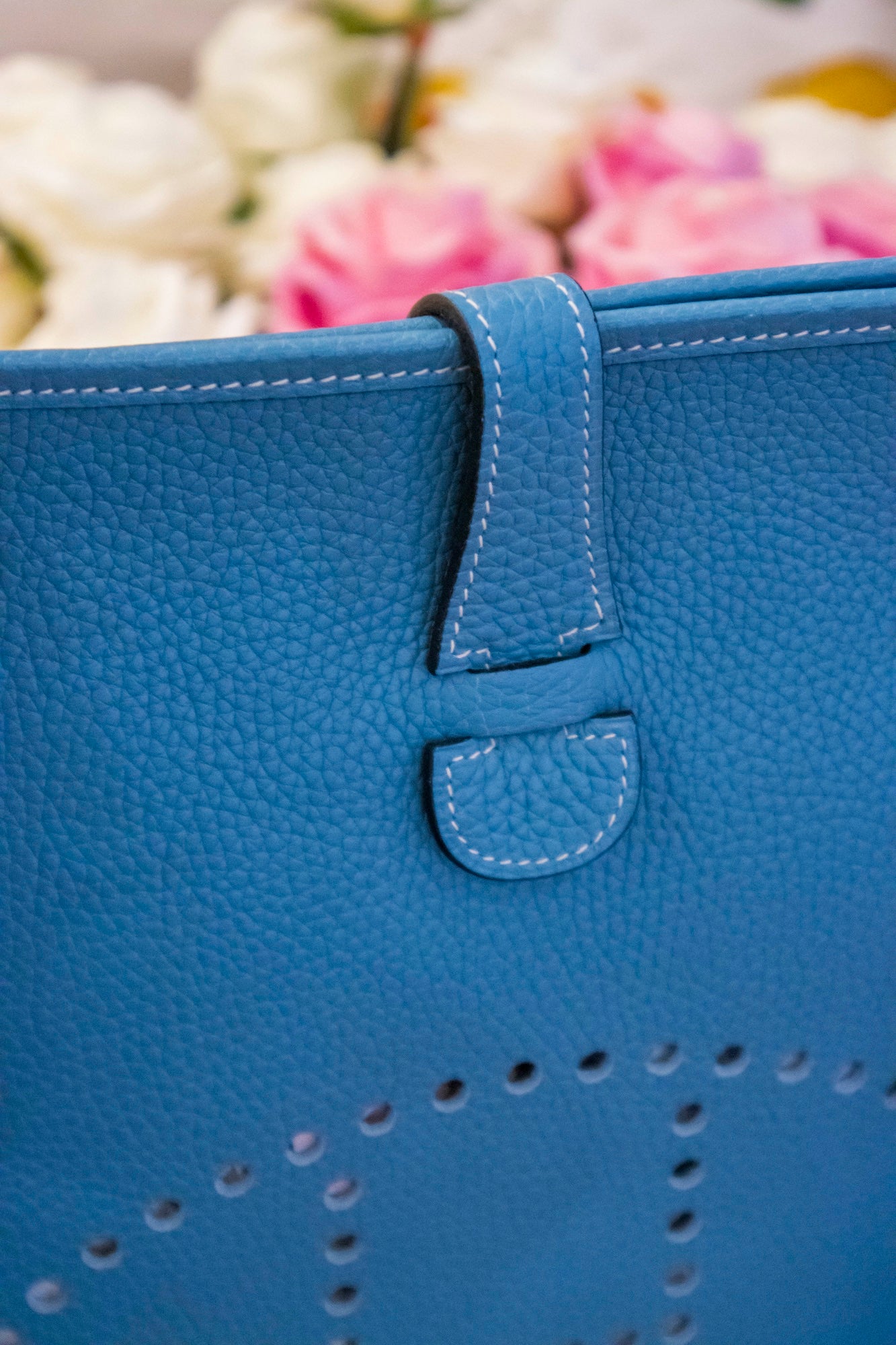 Hermès - Evelyne 33 Blau Taurillon Clemence Leder Palladium Hardware
