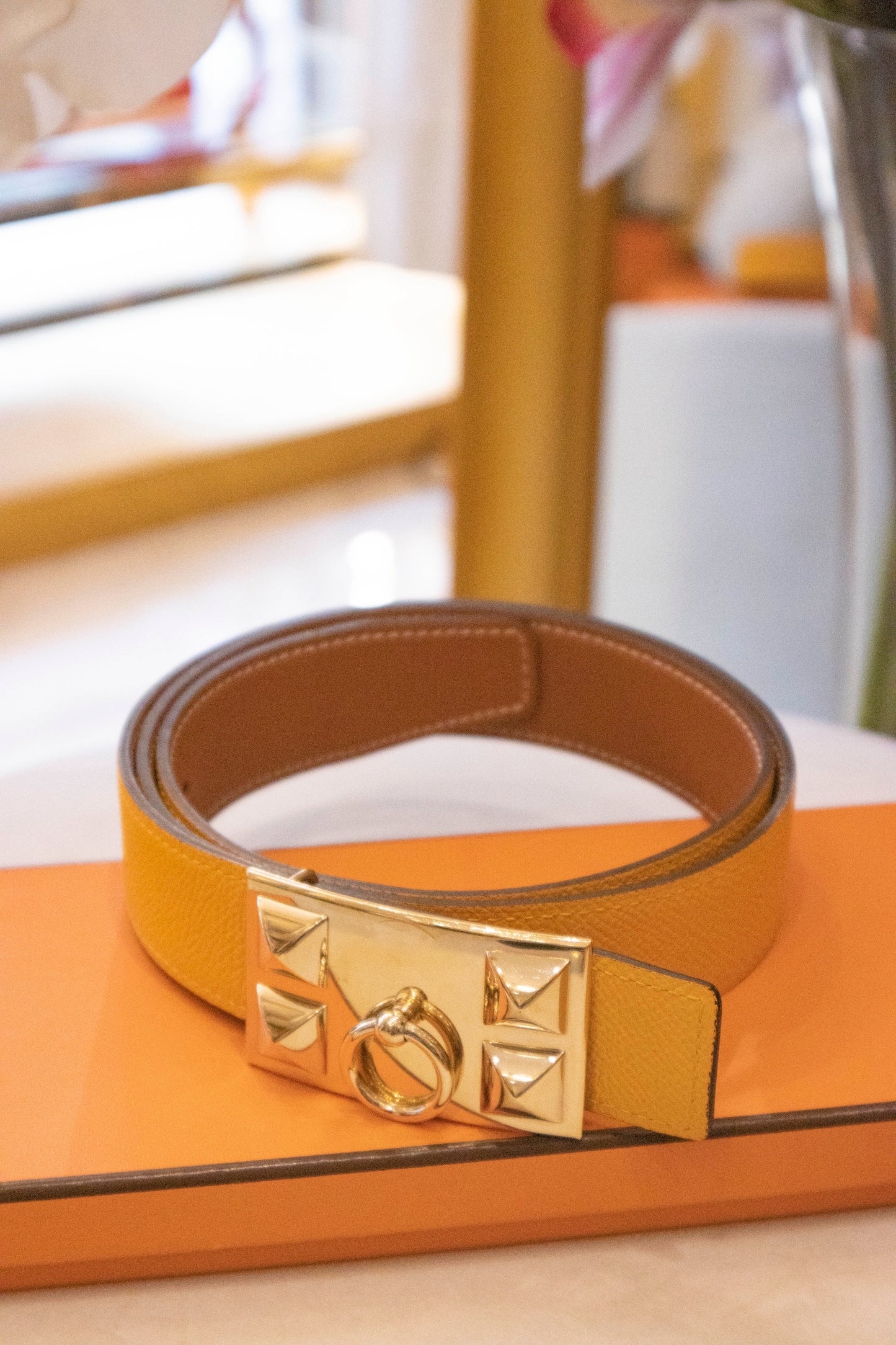 Hermès - Wendegürtel Collier de Chien Swift Leder Cognac & Epsom Leder orange