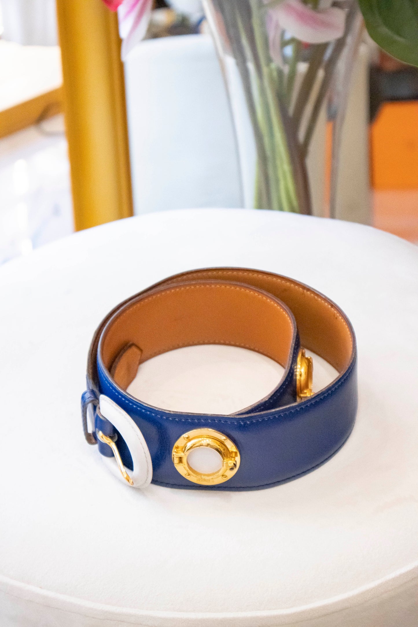 Hermès - Vintage Gürtel blau Goldene Hardware