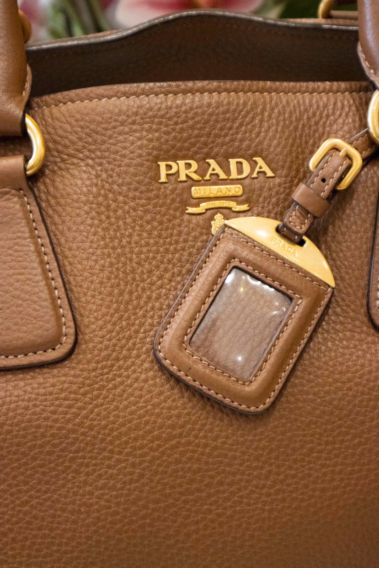 Prada - Leder Shopper Cognac Goldene Hardware