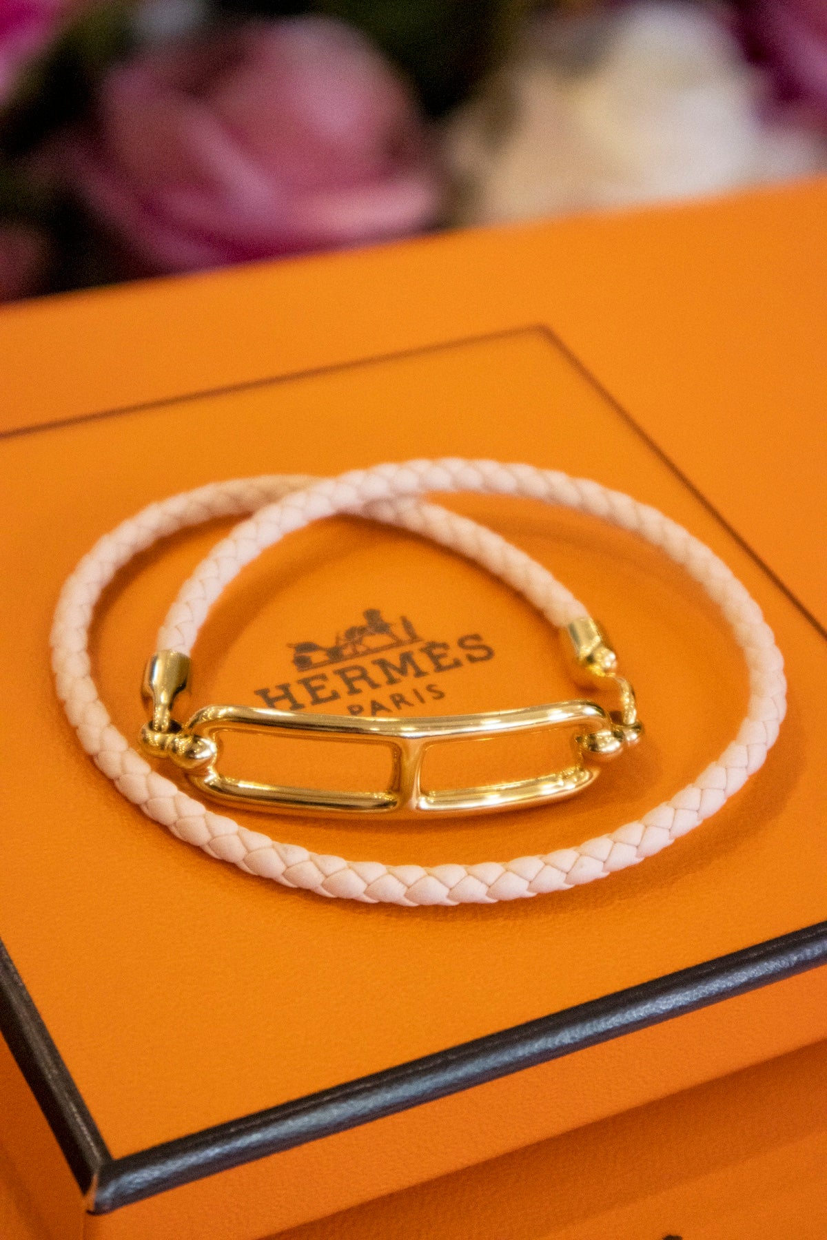 Hermès - Louris Double Tour Armband Leder Rose Gold