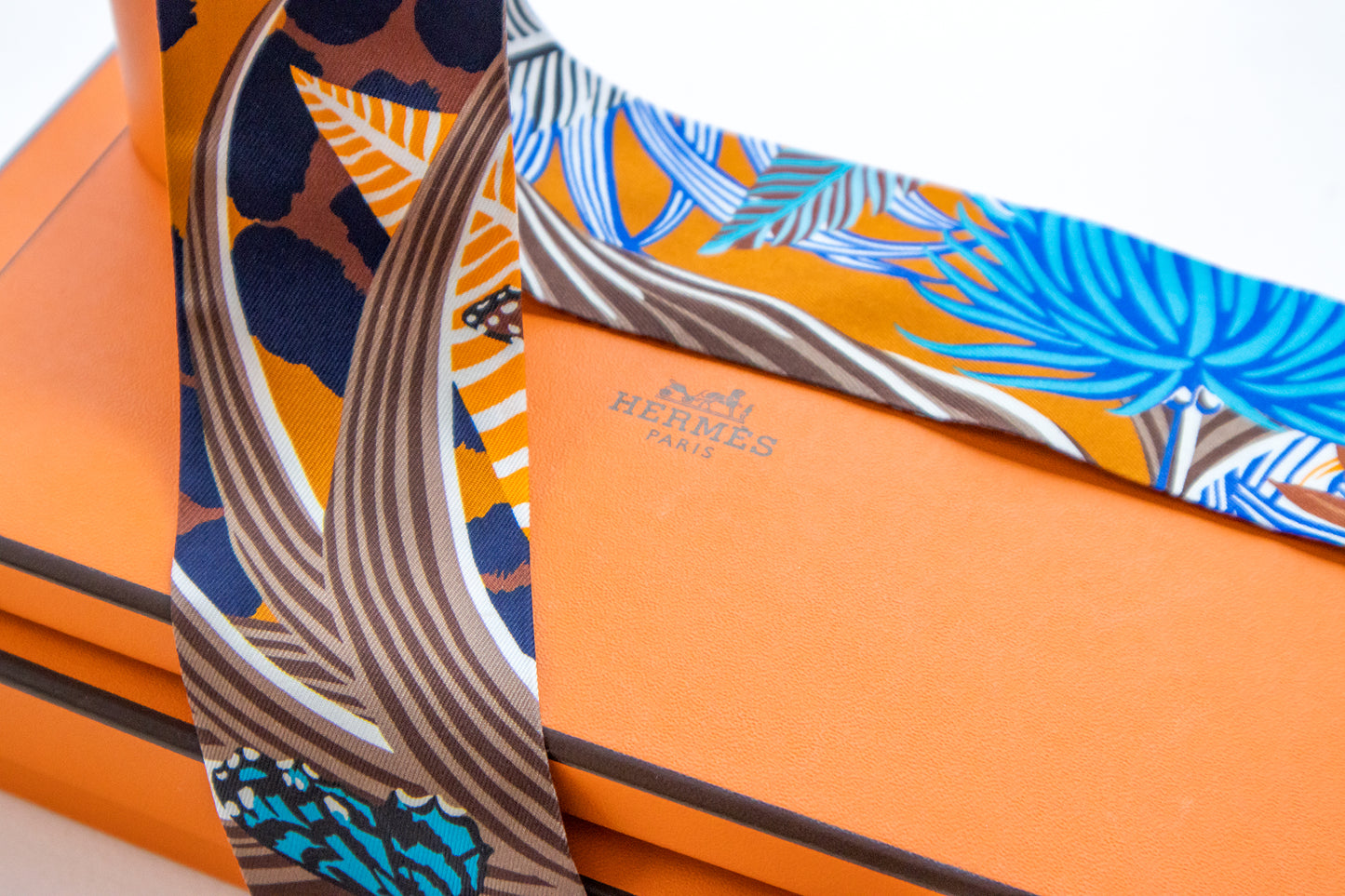 Hermès - Twilly Seide Blau/Orange