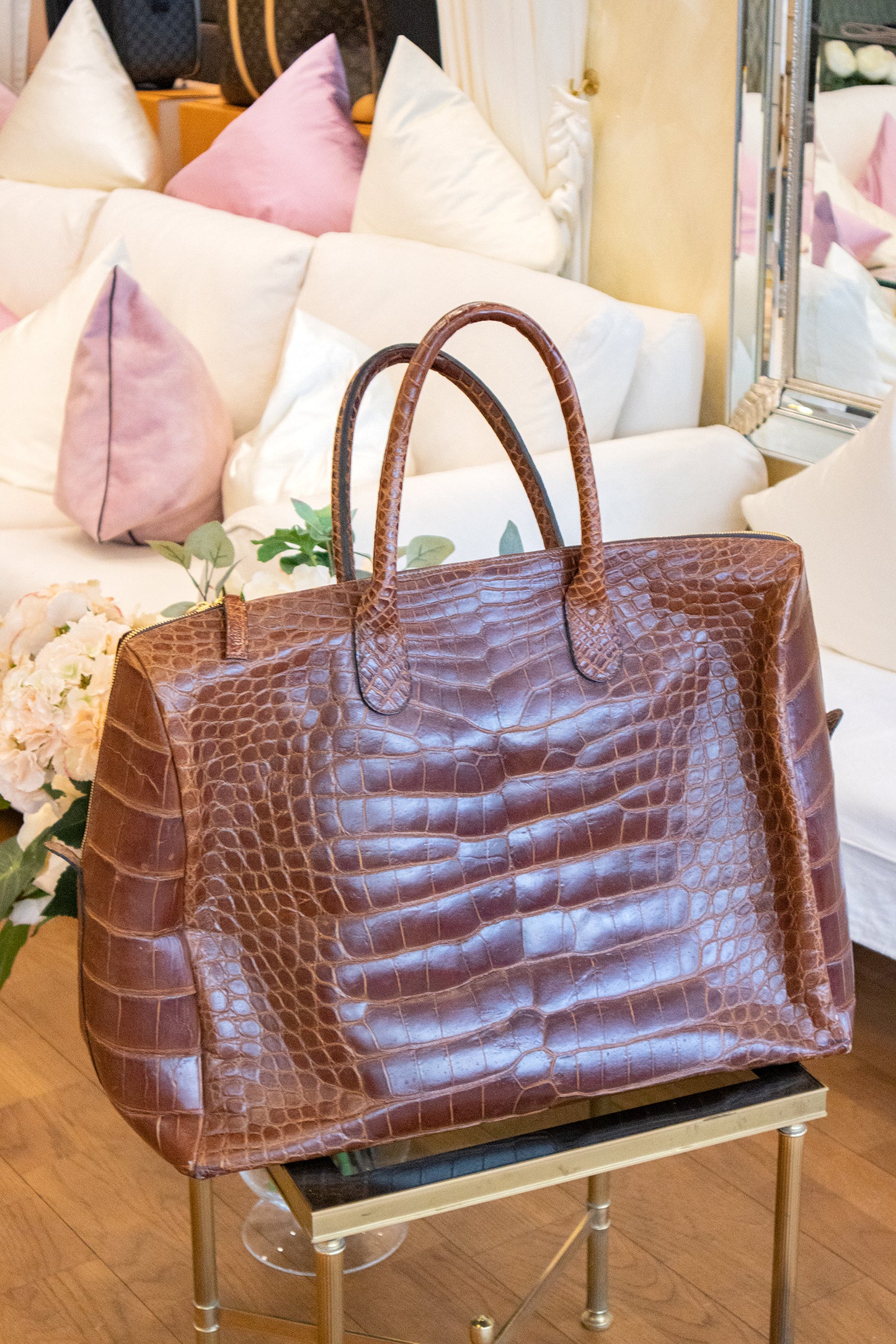 Goldpfeil - Reisetasche Krokodilleder Braun