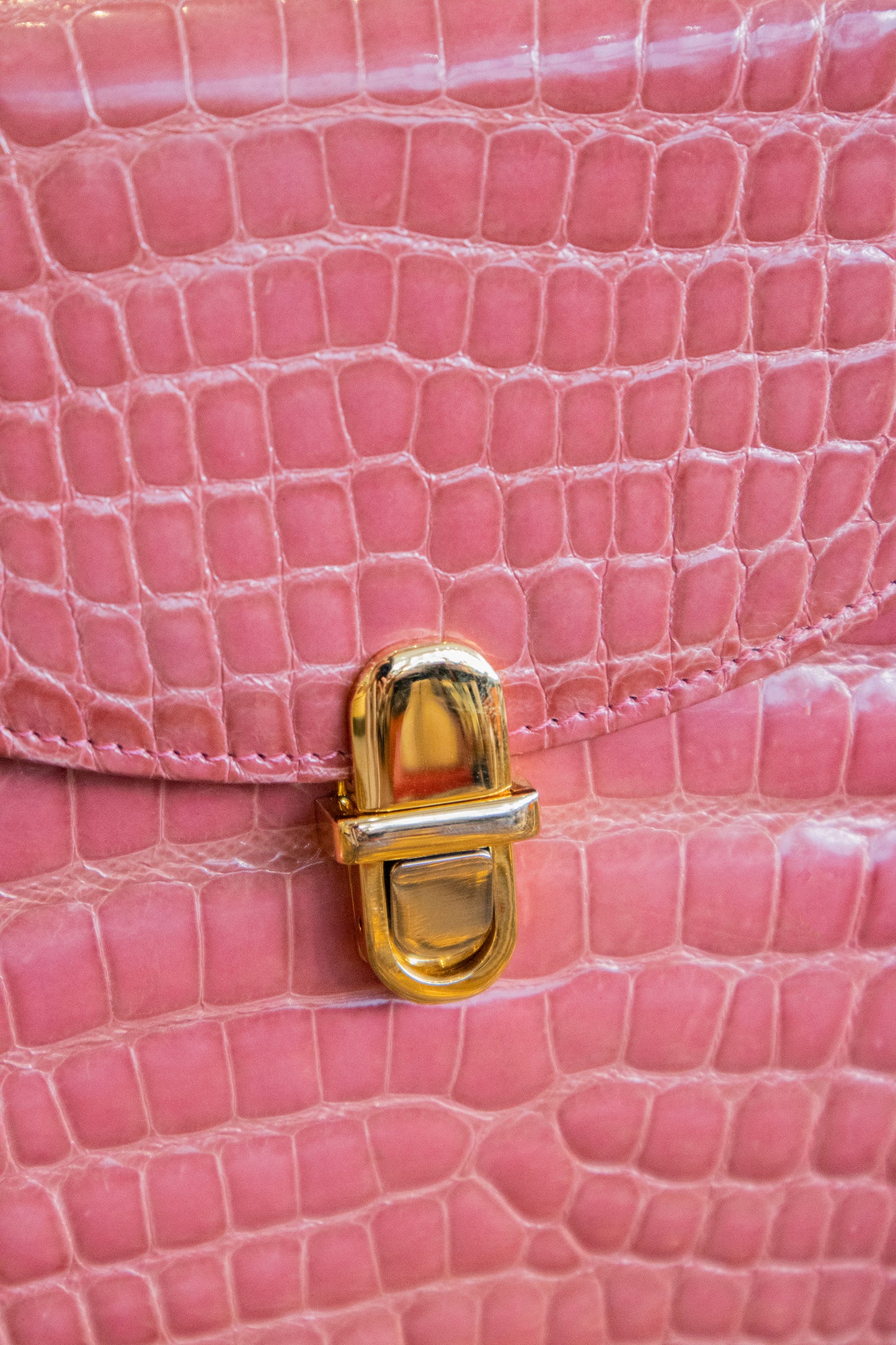 Krokodilledertasche Rosa Goldene Hardware