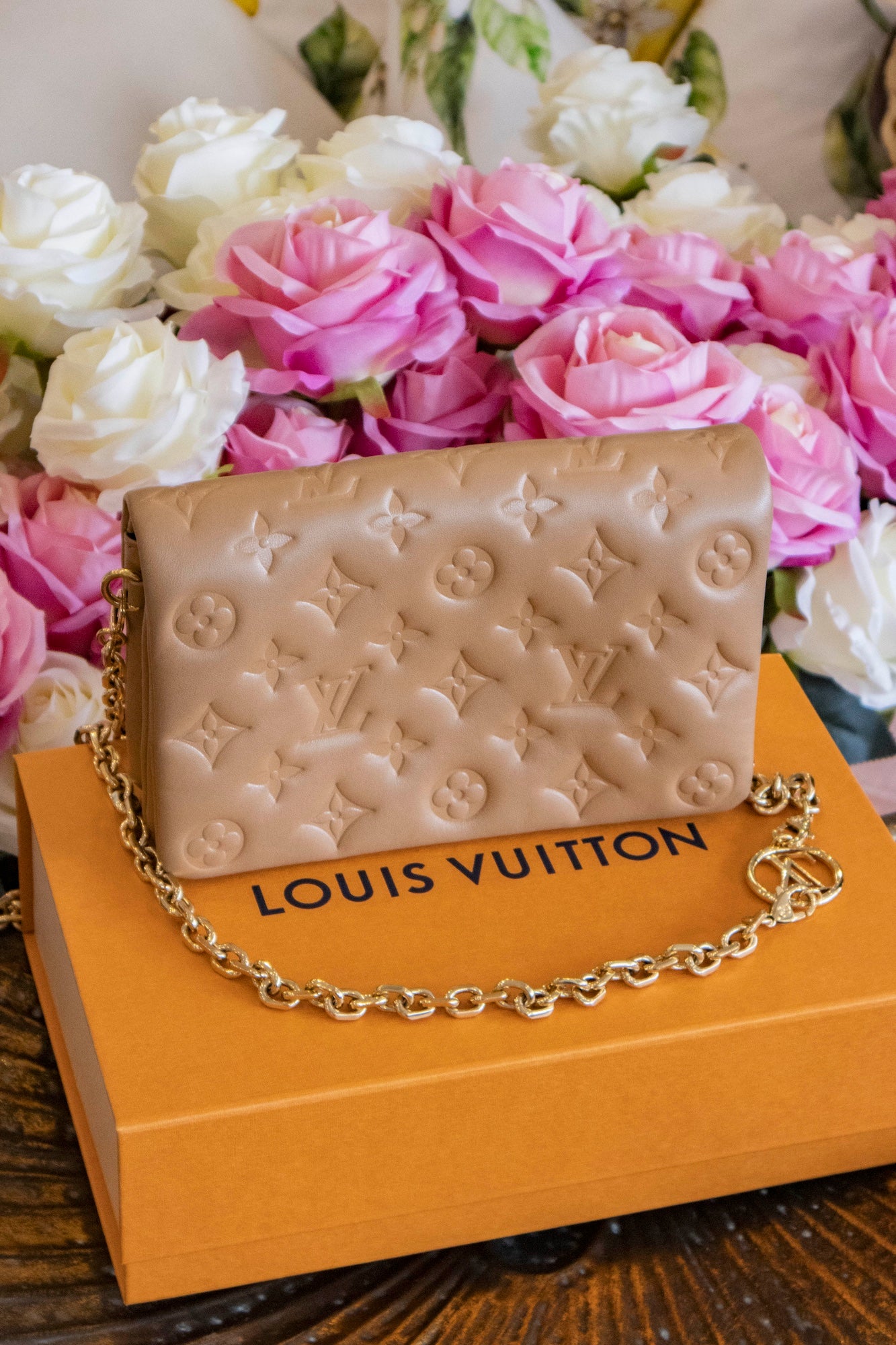 Louis Vuitton - Pochette Coussin aus Leder in Camel
