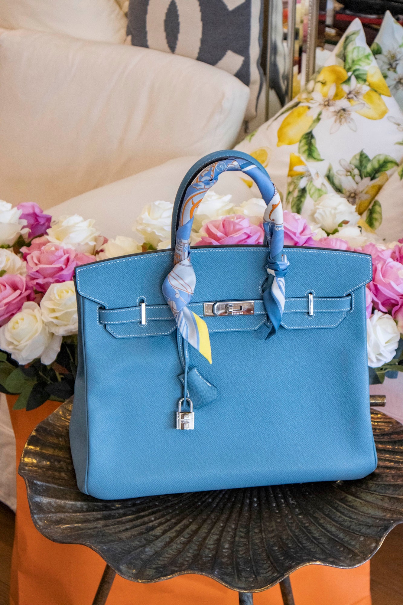 Hermès - Birkin Bag Leder in Hellblau mit palladiumfarbener Hardware