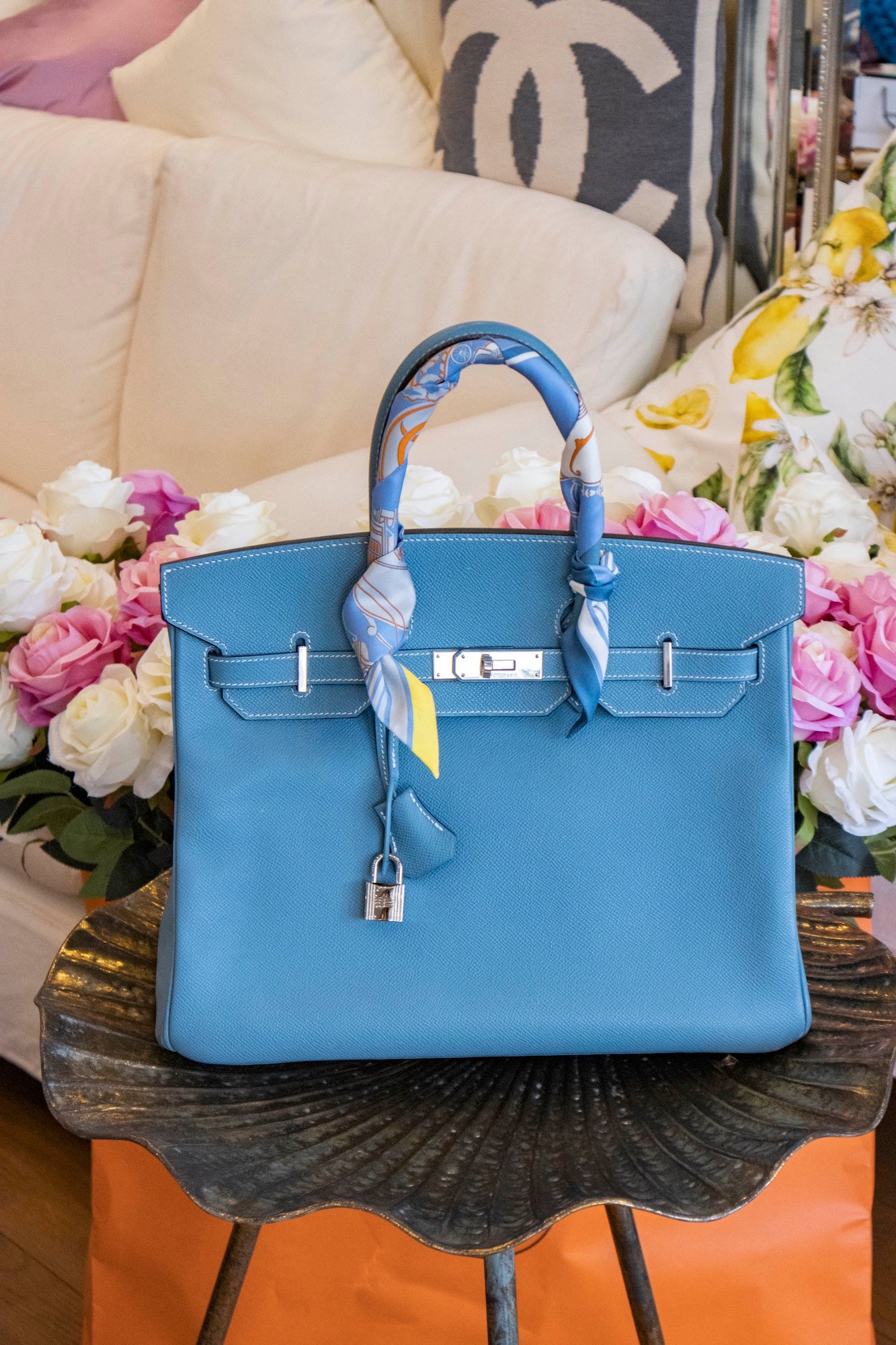 Hermès - Birkin Bag Leder in Hellblau mit palladiumfarbener Hardware