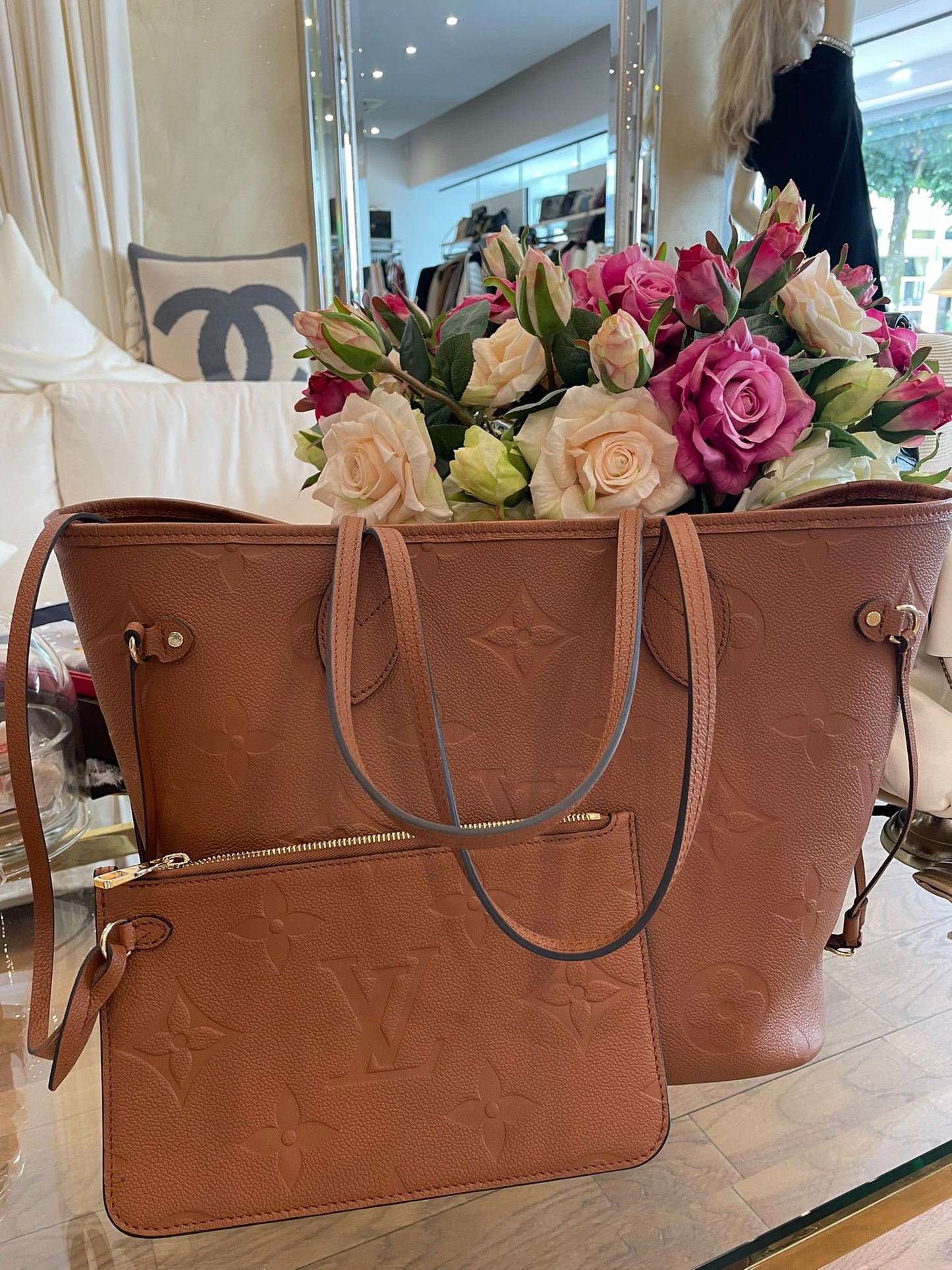 Louis Vuitton - Neverfull MM cognac Monogram Empreinte Leather