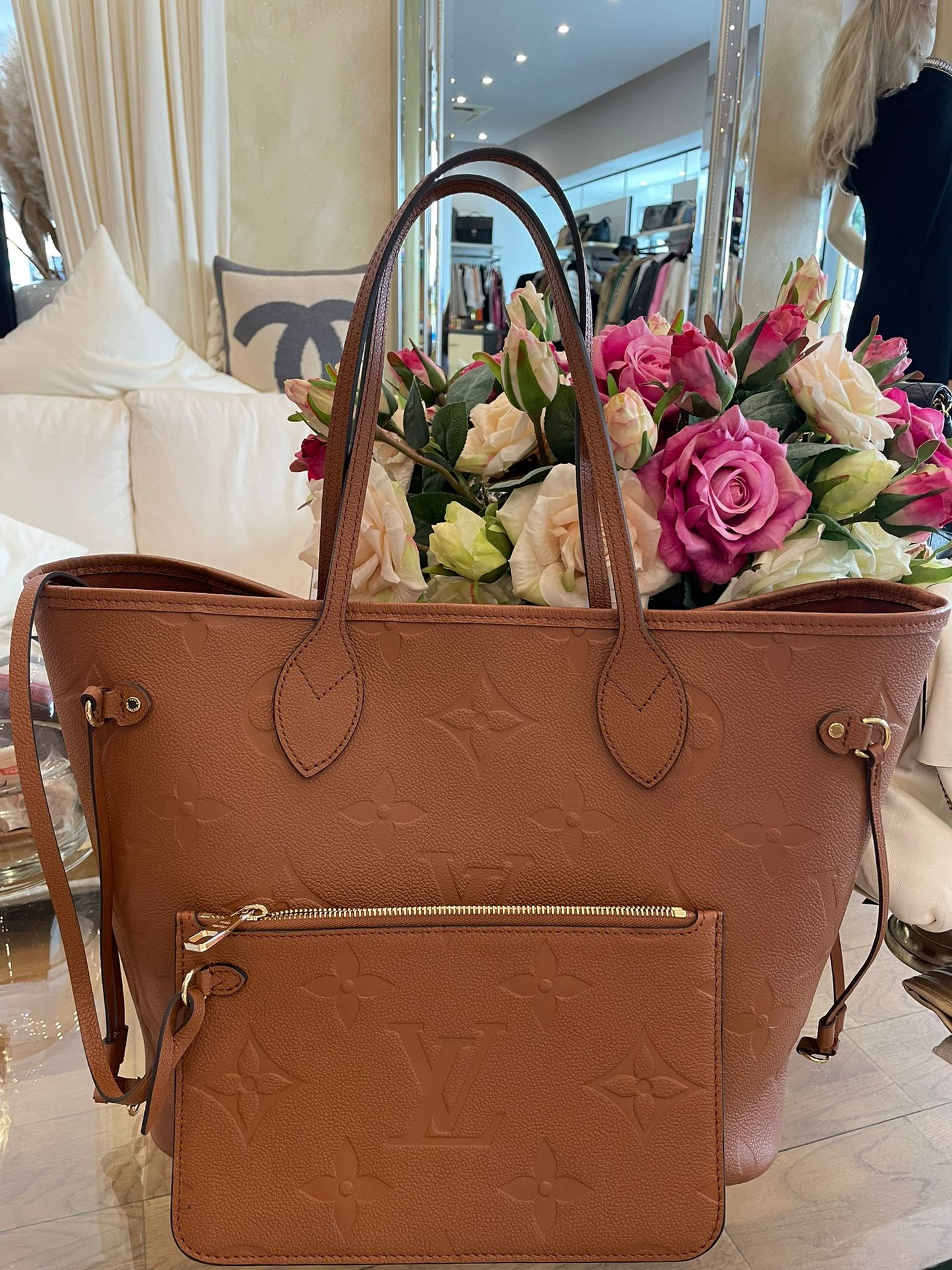 Louis Vuitton - Neverfull MM cognac Monogram Empreinte Leather