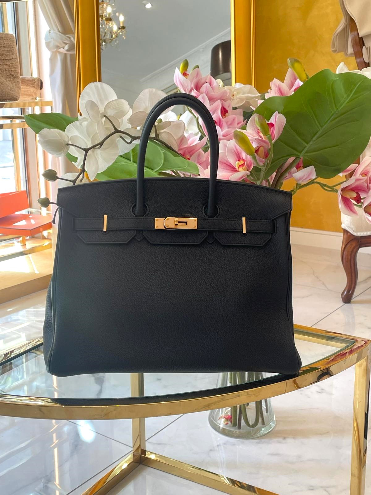 Hermès - Birkin Bag 35 Noir Togoleder Rose Gold Hardware