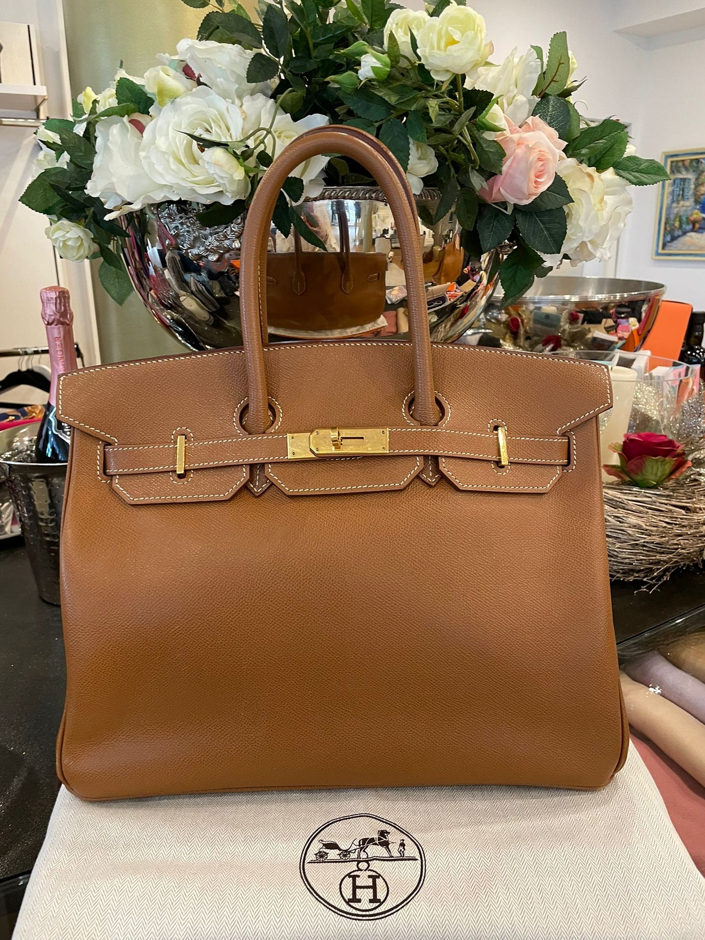 Hermès - Birkin Bag 35 gold mit goldener Hardware Epsom Leder