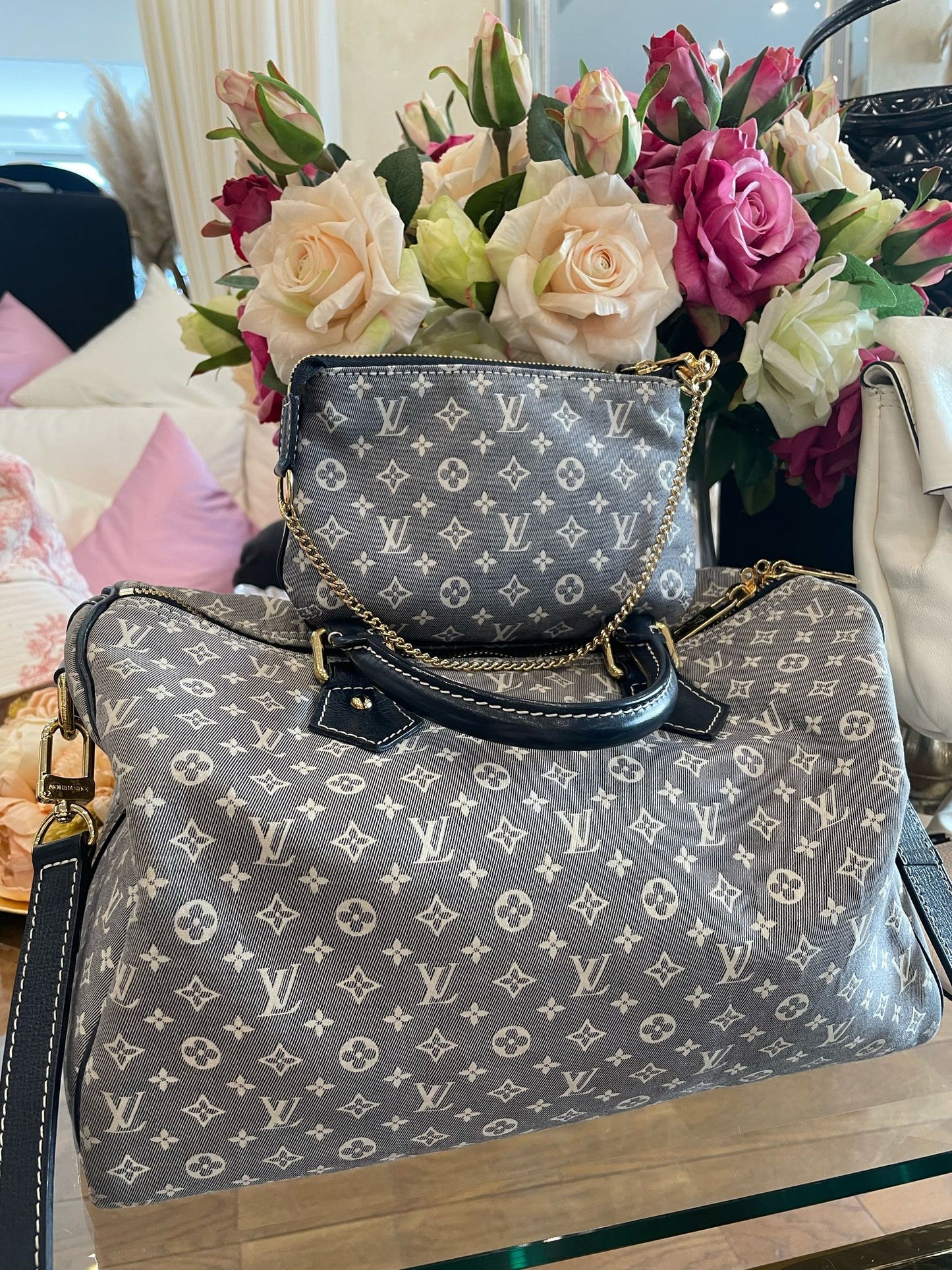 Louis Vuitton - Monogram Mini Lin Speedy 30 Bandouliere Denim Jeans
