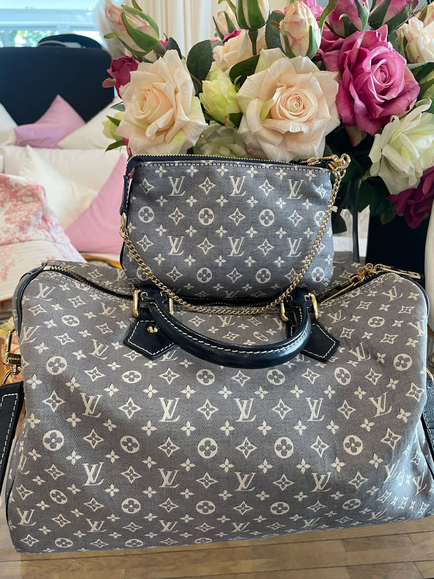 Louis Vuitton - Monogram Mini Lin Speedy 30 Bandouliere Denim Jeans
