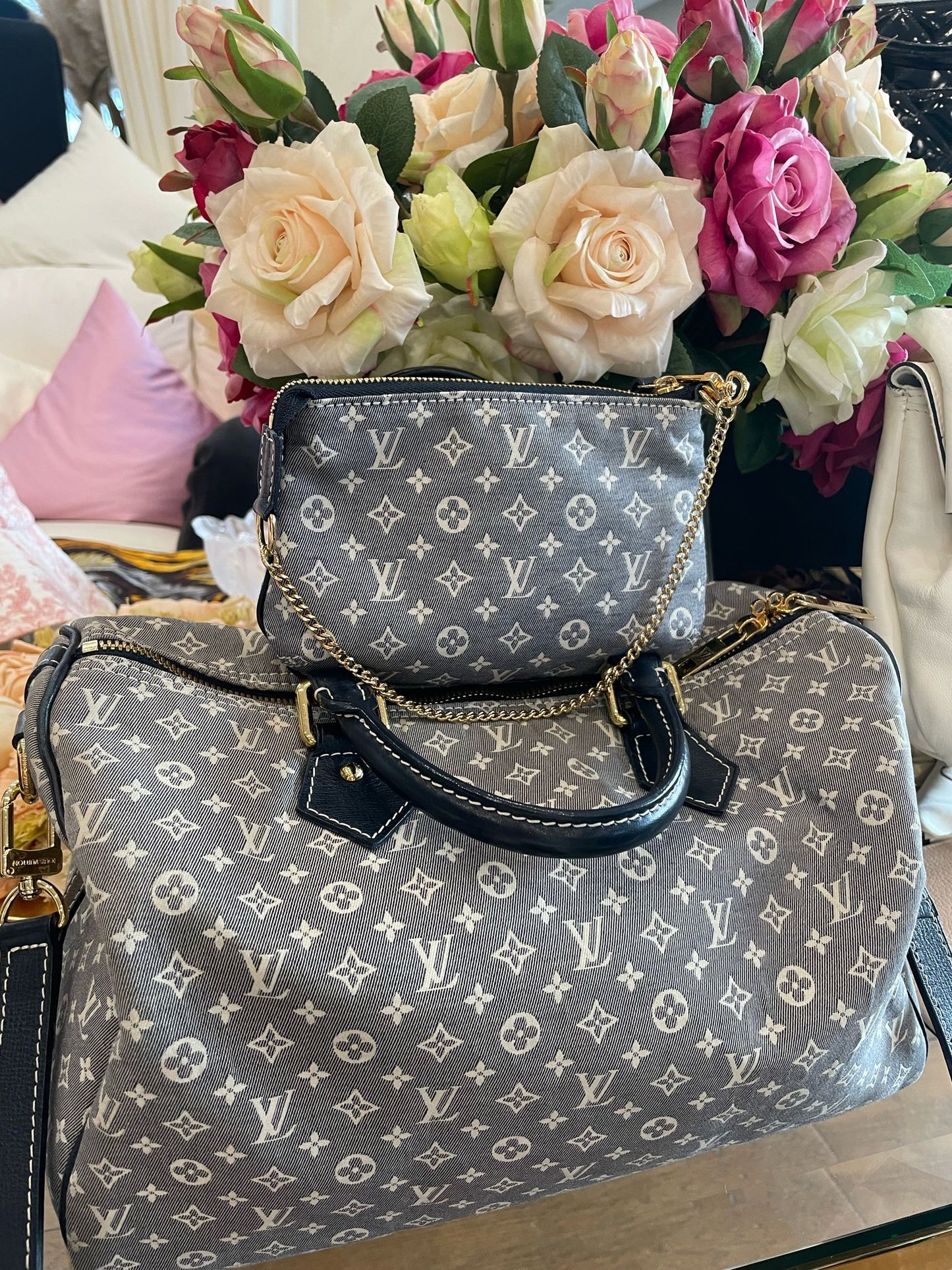 Louis Vuitton - Monogram Mini Lin Speedy 30 Bandouliere Denim Jeans