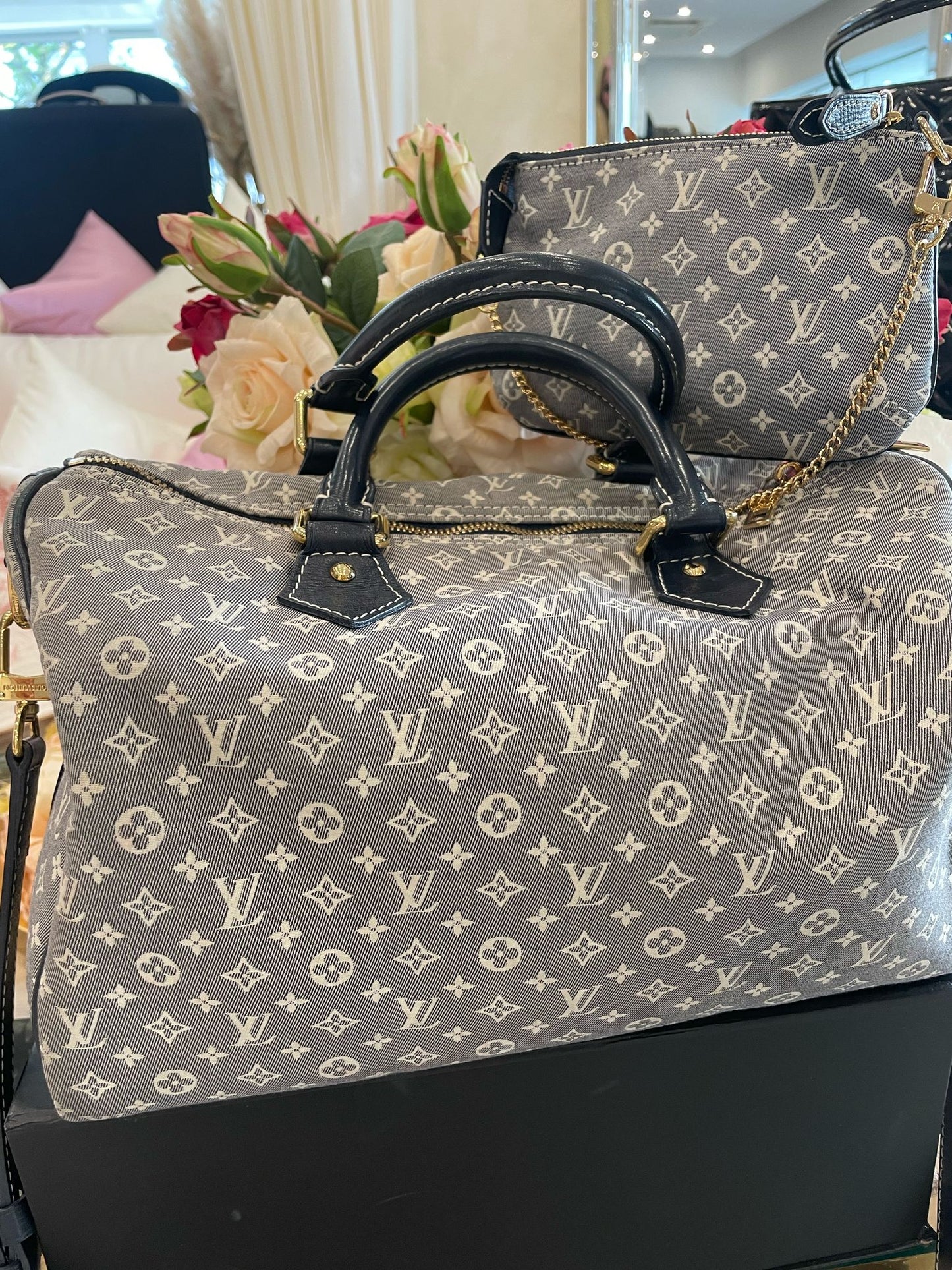 Louis Vuitton - Monogram Mini Lin Speedy 30 Bandouliere Denim Jeans