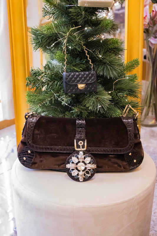 Dolce & Gabbana - Vintage Satchel-Clutch aus Leder in Braun