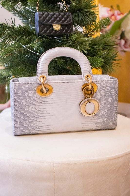 Dior - Lady D-Joy Handtasche in Weiß aus Eidechsenleder