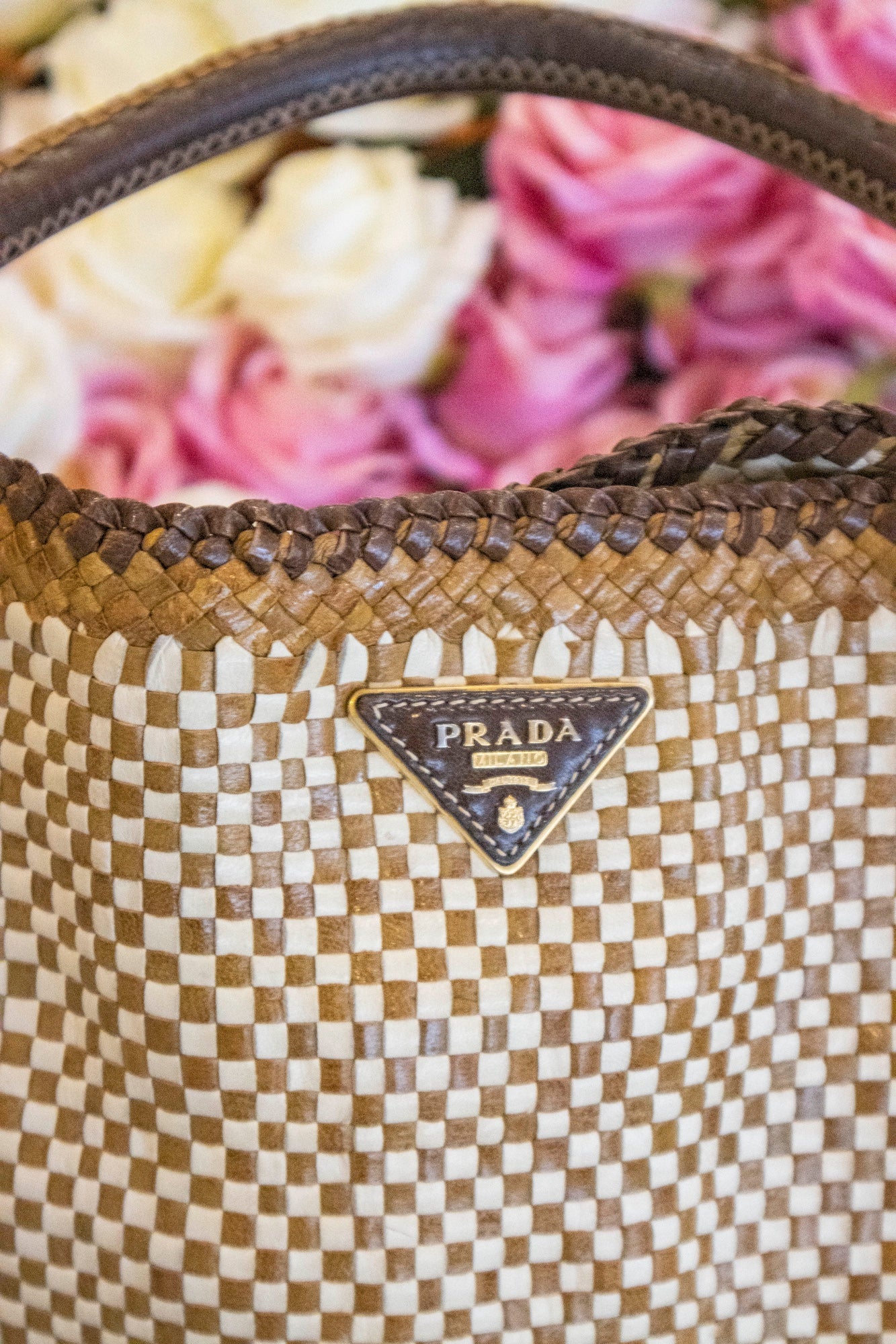 Prada - Madras Leder Handtasche Beige Braun