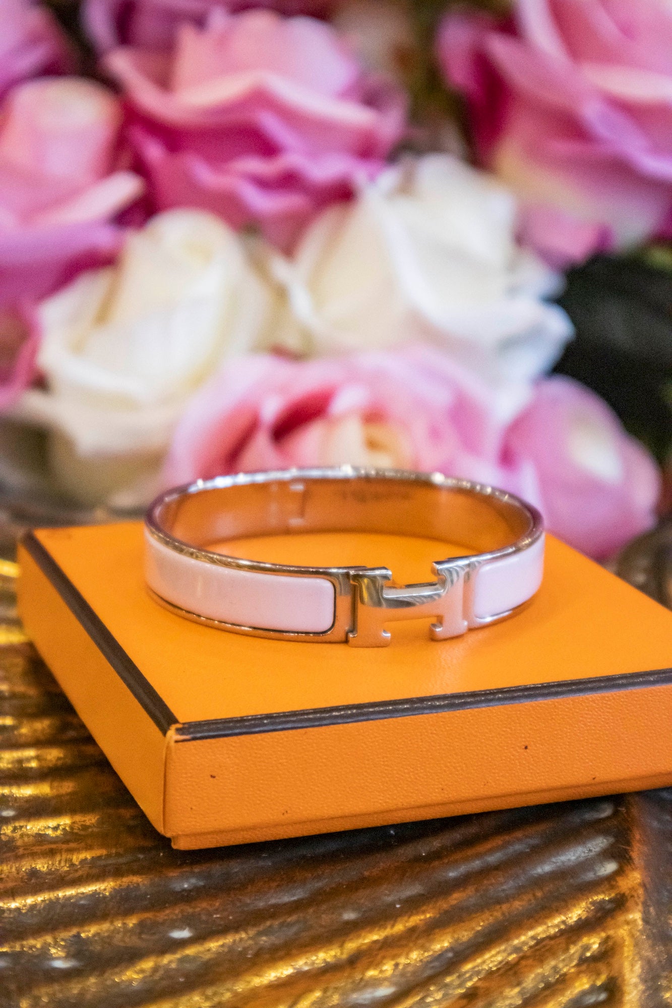 Hermès - Clic H Armband in Soft Pink, Palladium Hardware