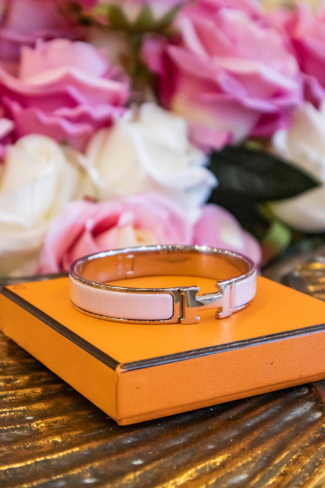 Hermès - Clic H Armband in Soft Pink, Palladium Hardware