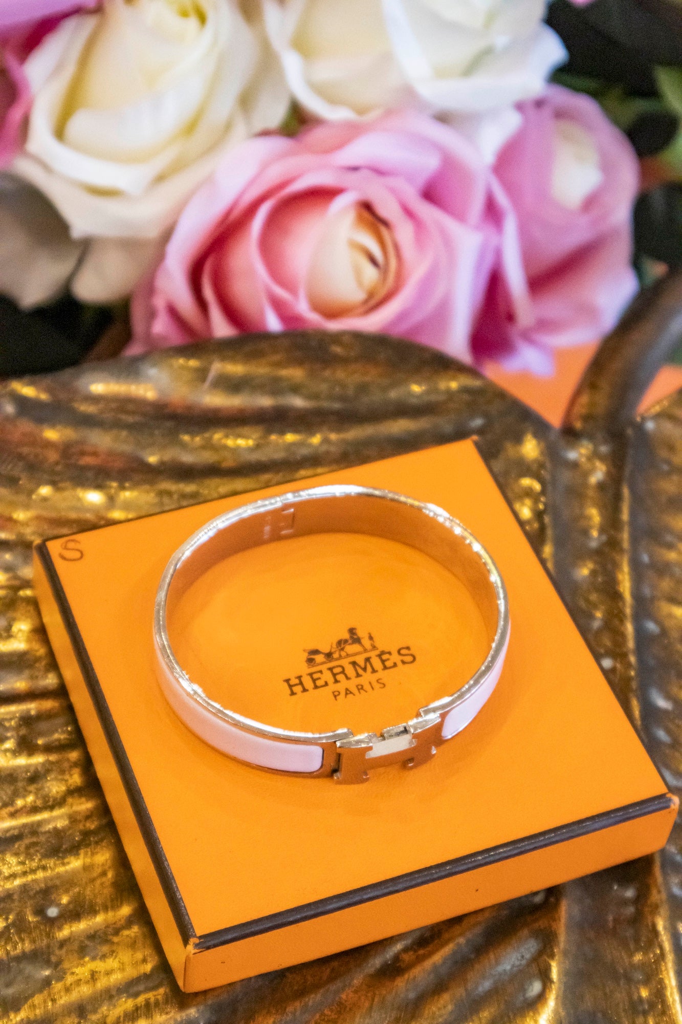 Hermès - Clic H Armband in Soft Pink, Palladium Hardware