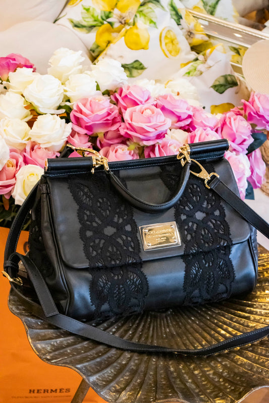 Dolce & Gabbana - Bag Limited Edition schwarz mit Spitze Goldene Hardware