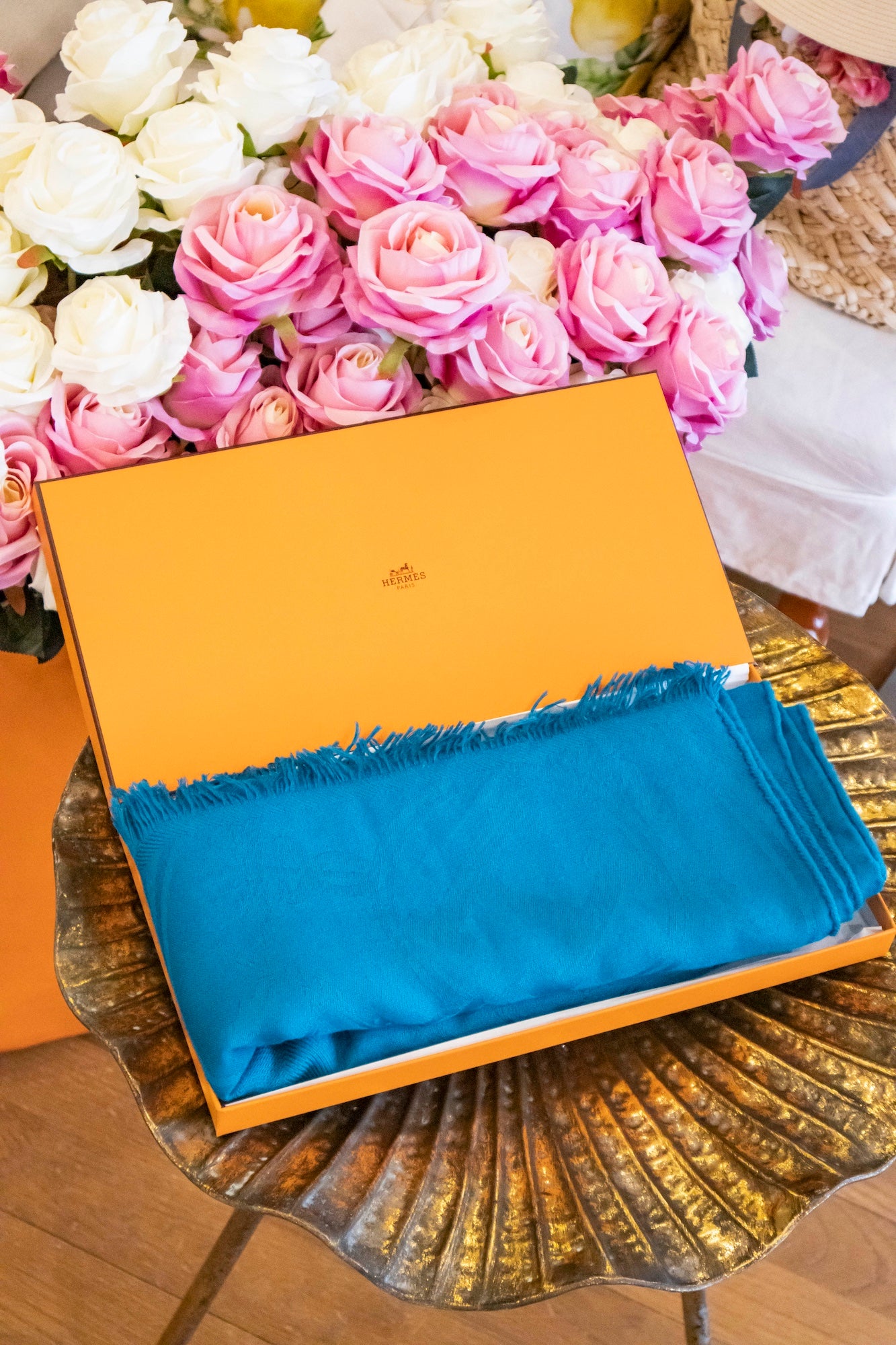 Hermès - Kaschmirschal in Blau