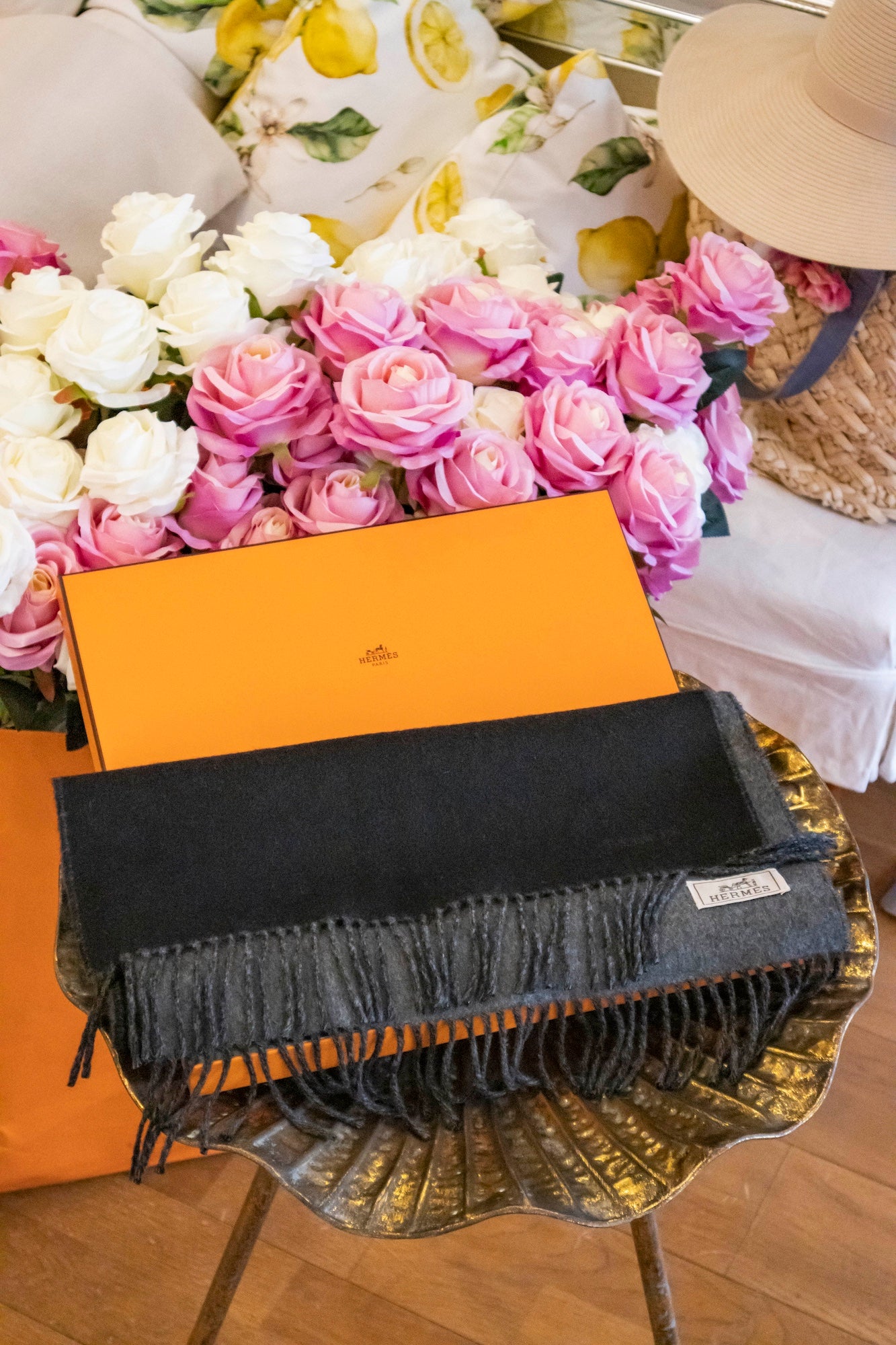 Hermès - Kaschmirschal in Schwarz & Grau