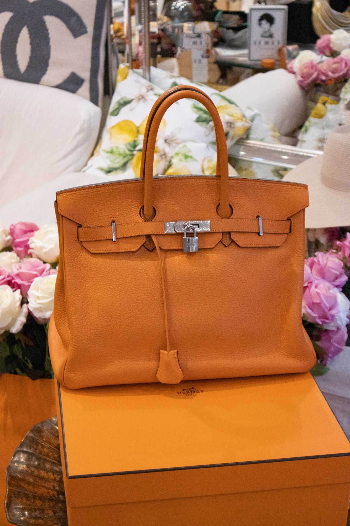 Hermès - Birkin Bag 35 Orange Taurillon Clemence Palladium Hardware