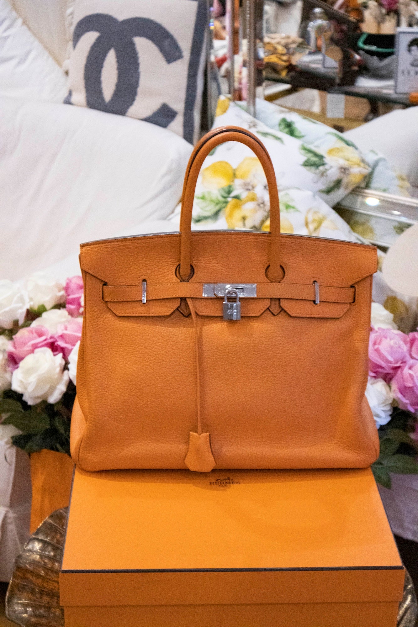 Hermès - Birkin Bag 35 Orange Taurillon Clemence Palladium Hardware