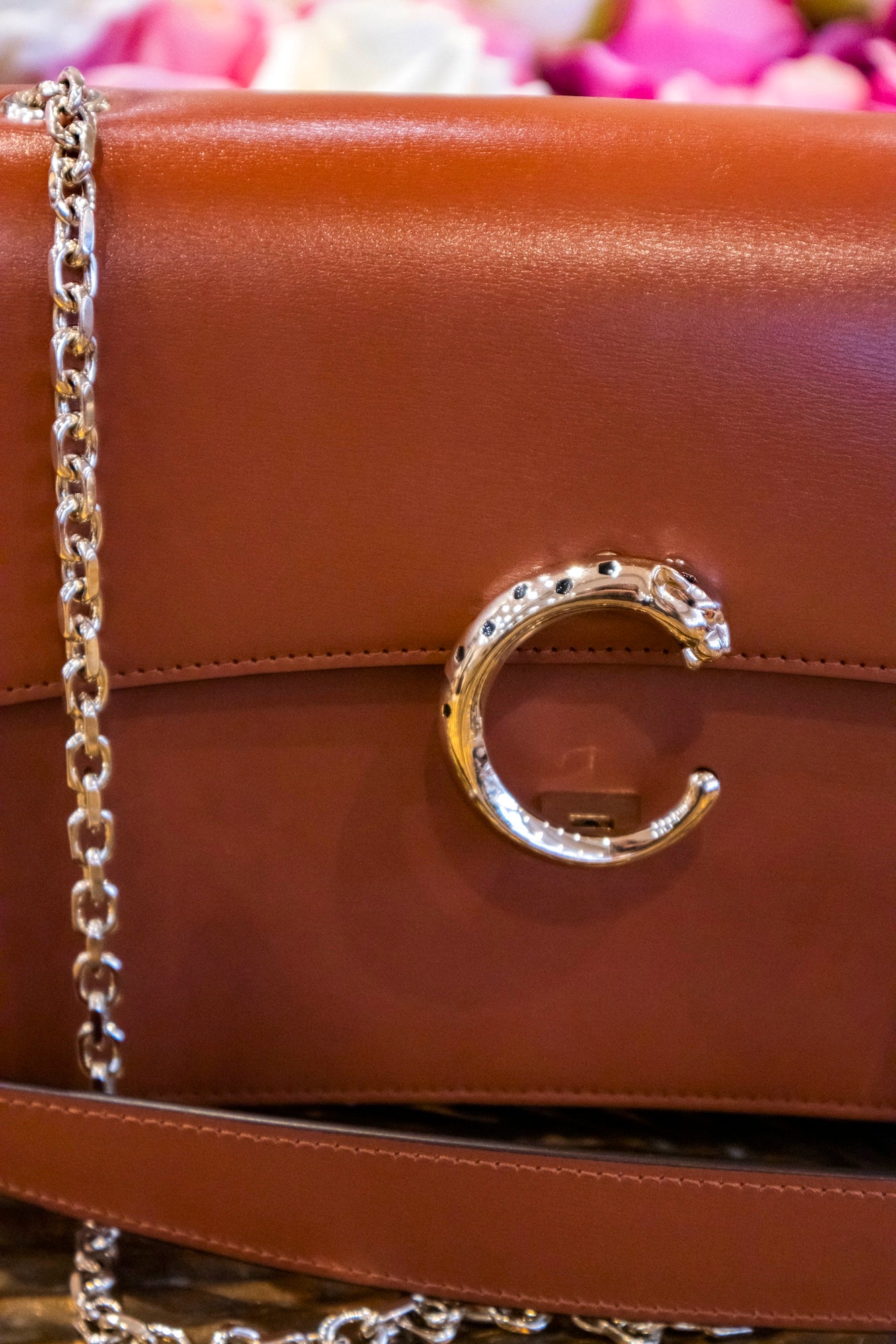 Cartier - Small Calfskin Panthère de Cartier Chain Tasche in Braun
