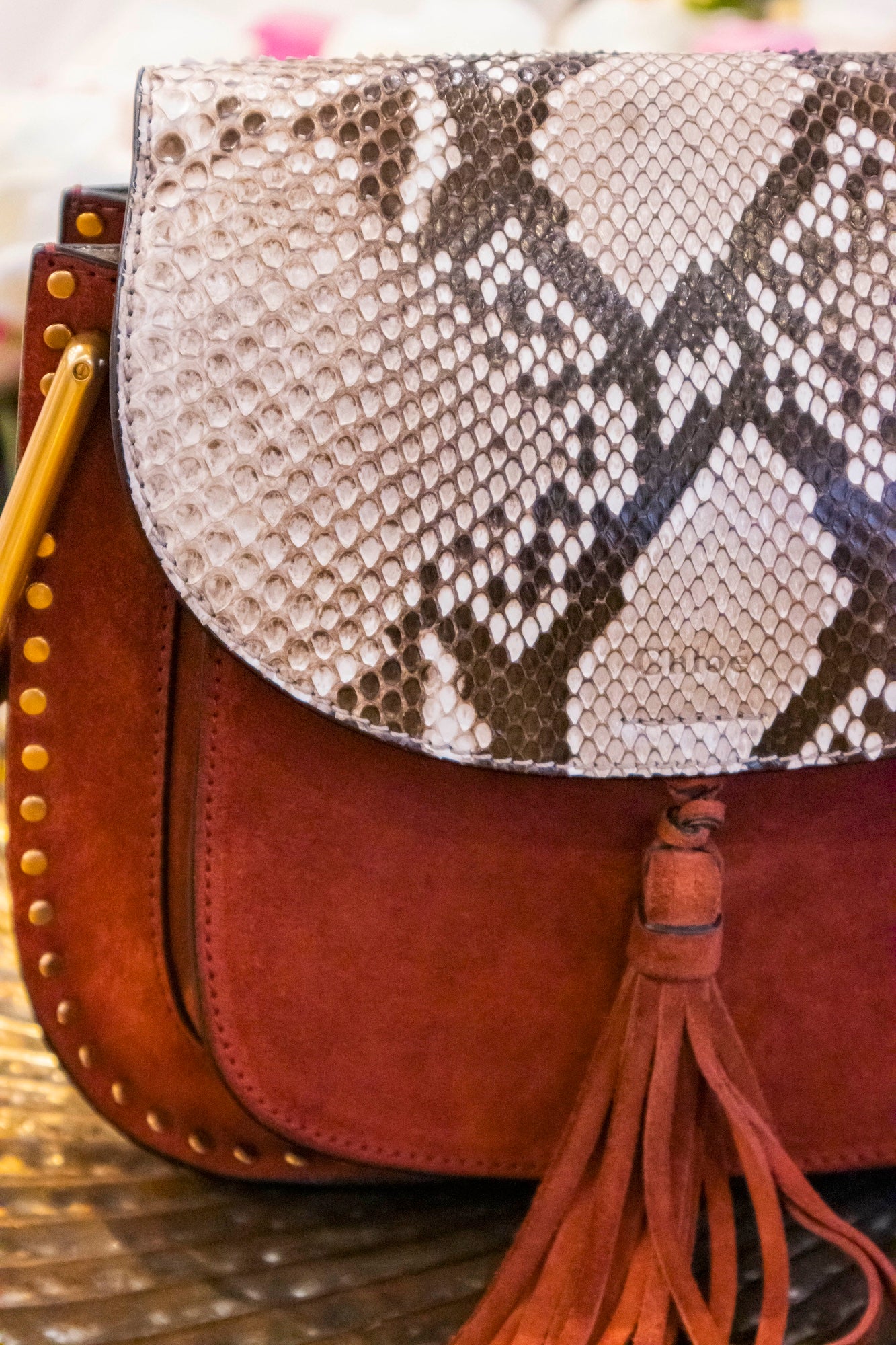 Chloé - Hudson im Muster Python & Kalbsleder Handtasche