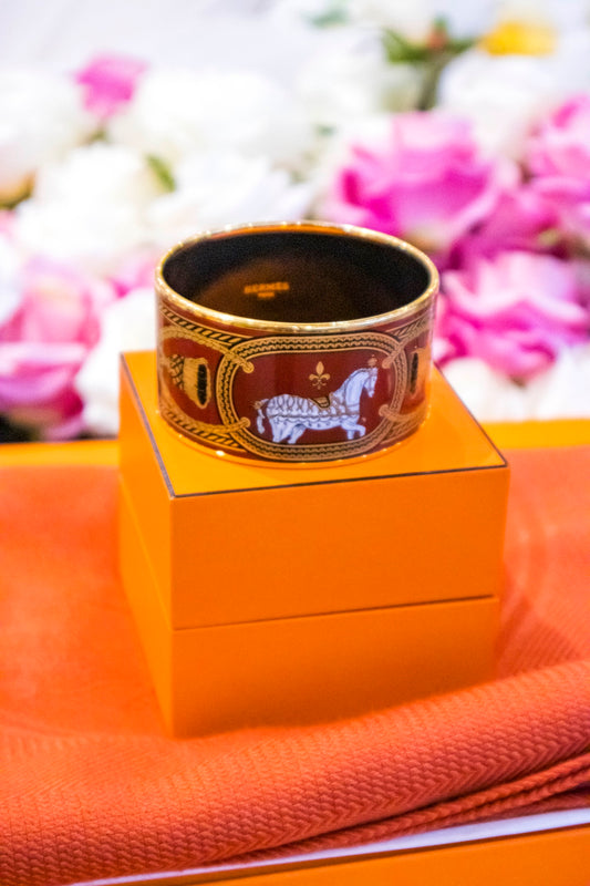 Hermès - Rouge & Gold Enamel, Palladium Grand Apparat Armreif