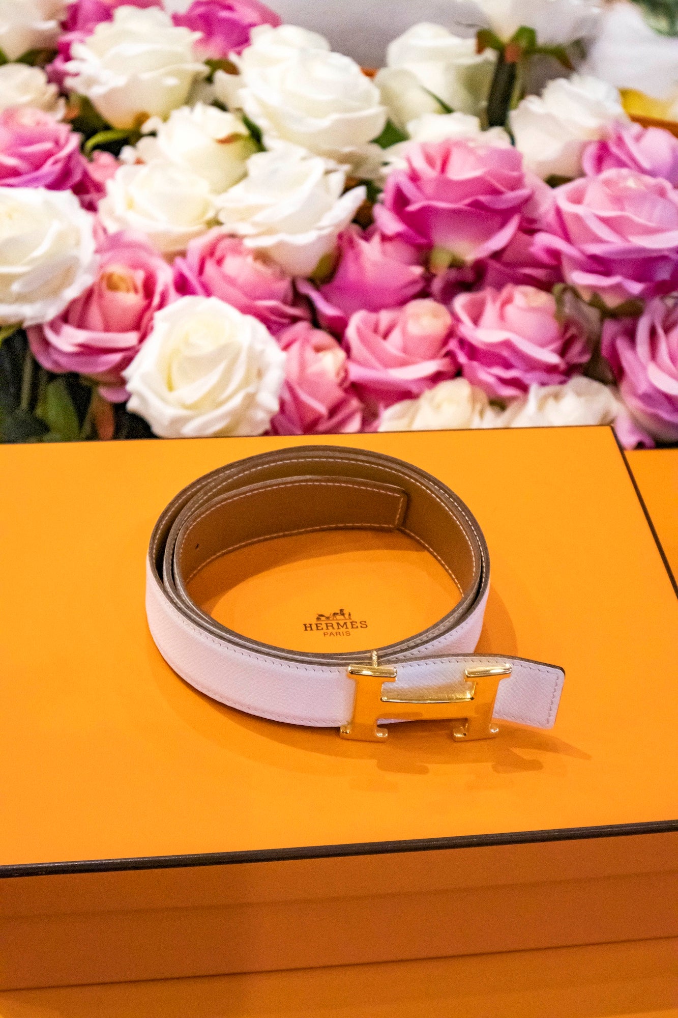 Hermès - Wendegürtel Weiss Epsom Leder - Gold Swift Leder