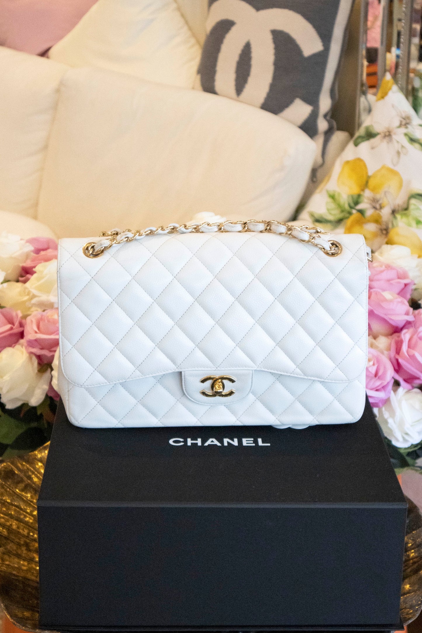 Chanel - Jumbo Double Flap Bag weiß Caviar Leder