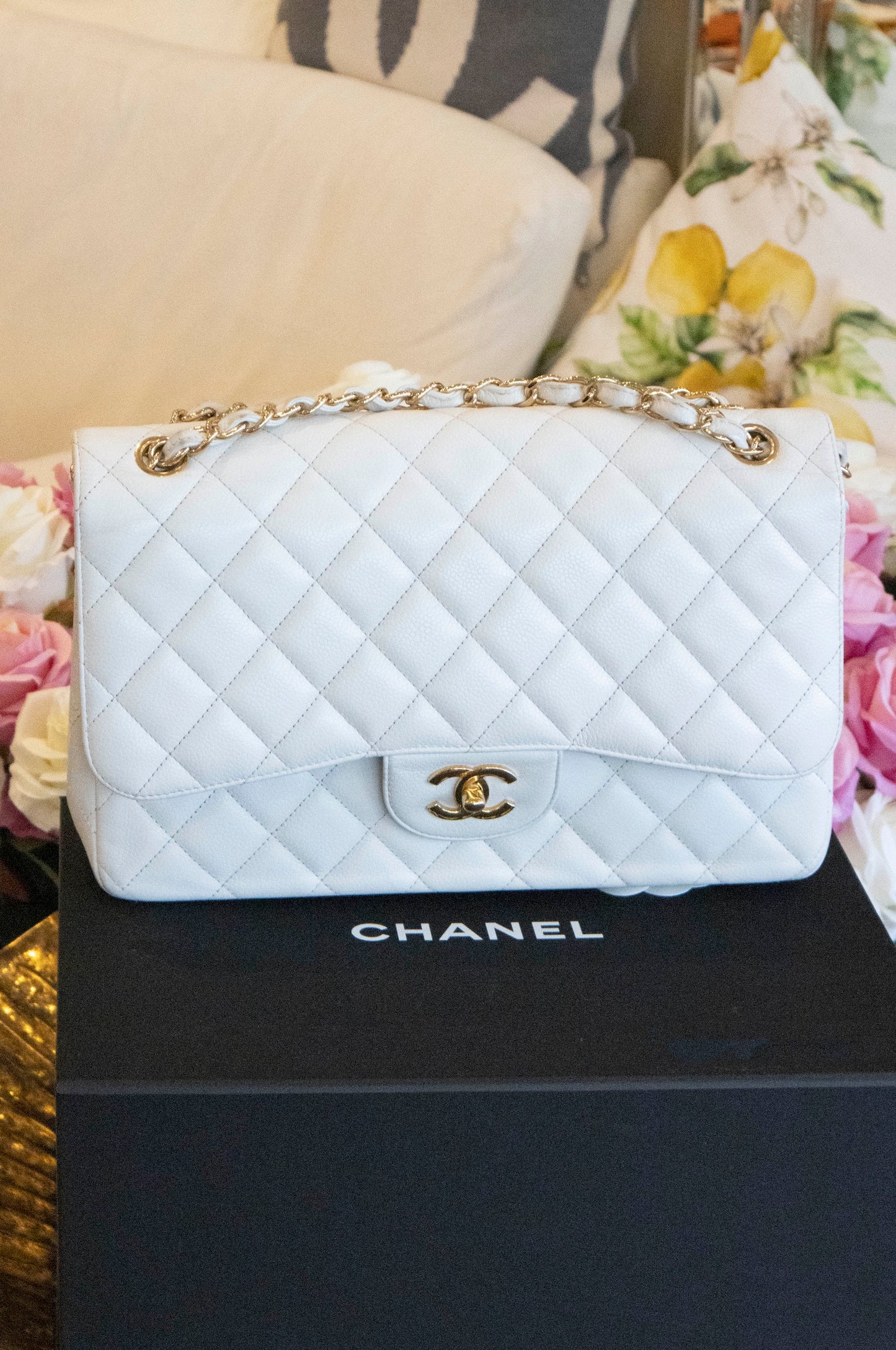 Chanel - Jumbo Double Flap Bag weiß Caviar Leder