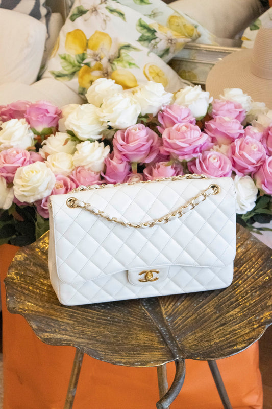 Chanel - Jumbo Double Flap Bag weiß Caviar Leder