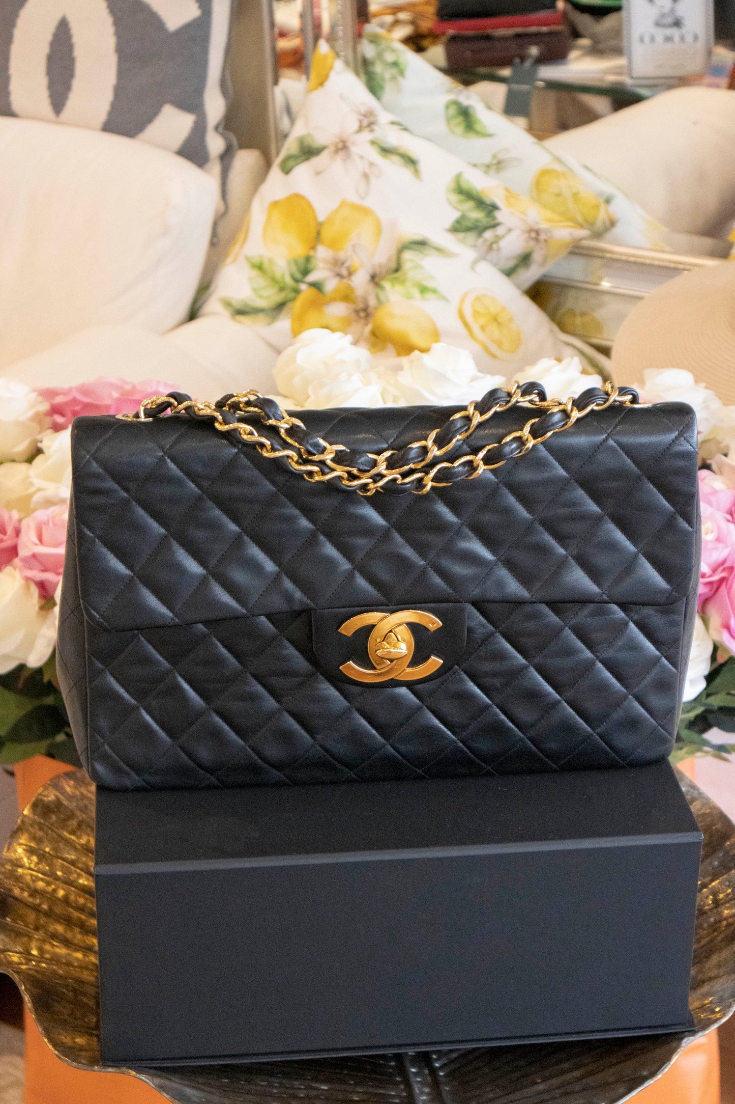 Chanel - Vintage Maxi Classic Single Flap Shoulder Bag Black Lambskin