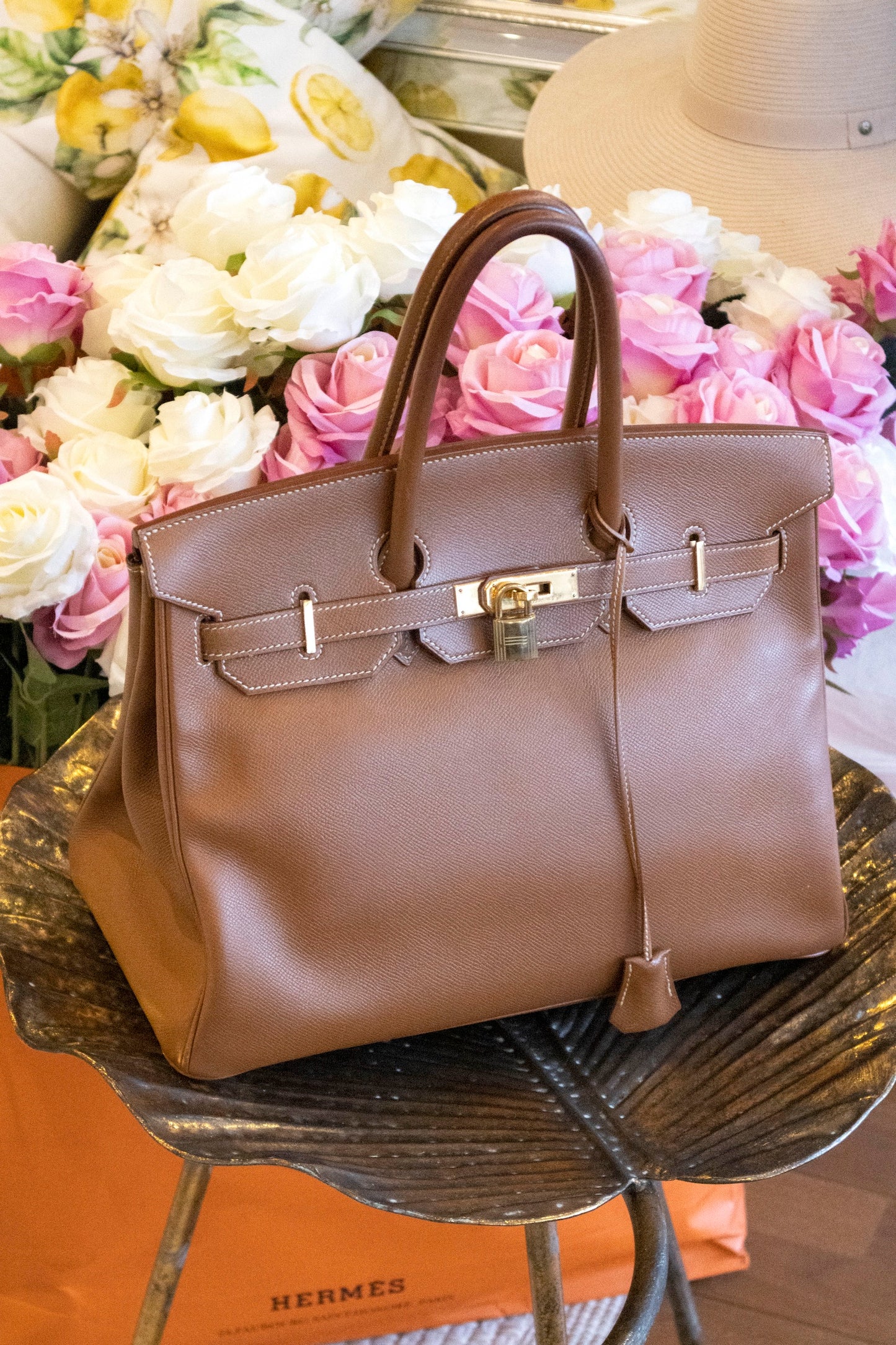 Hermès - Birkin Bag 35 Gold Courchevel Leder Goldene Hardware