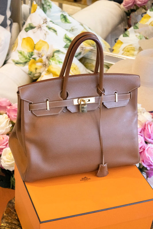 Hermès - Birkin Bag 35 Gold Courchevel Leder Goldene Hardware