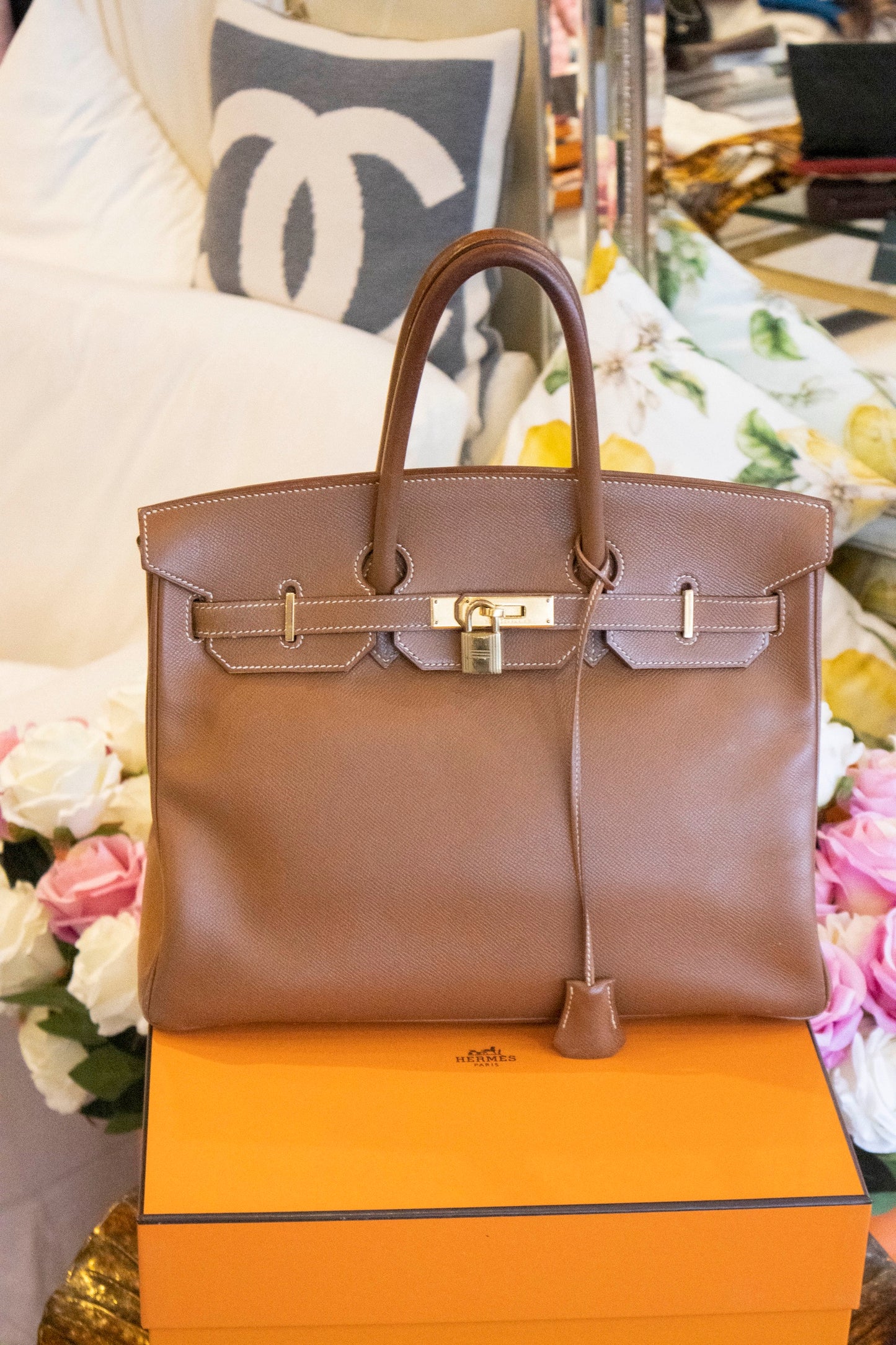 Hermès - Birkin Bag 35 Gold Courchevel Leder Goldene Hardware