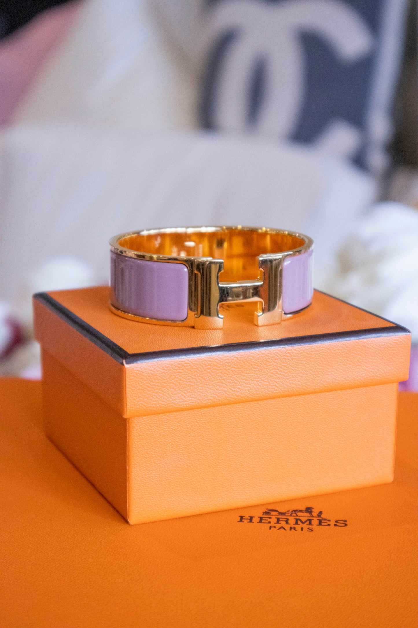 Hermès - Clic Clac H Armband breit Altrosa goldfarben