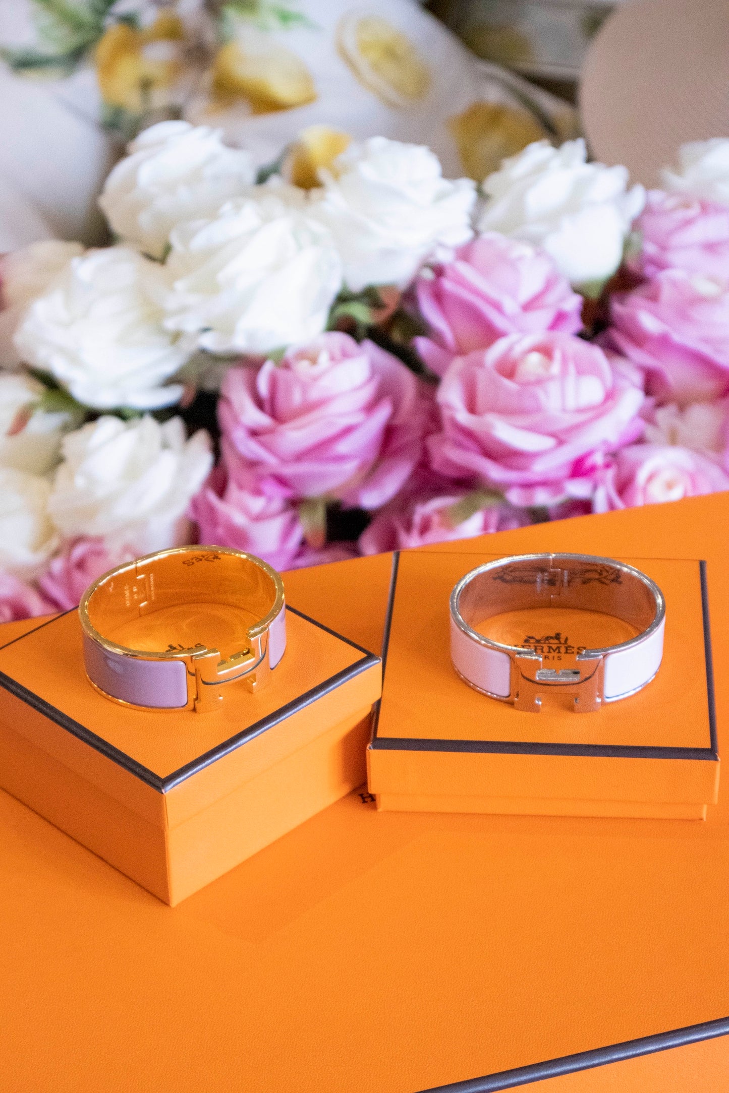 Hermès - Clic Clac H Armband breit Altrosa goldfarben