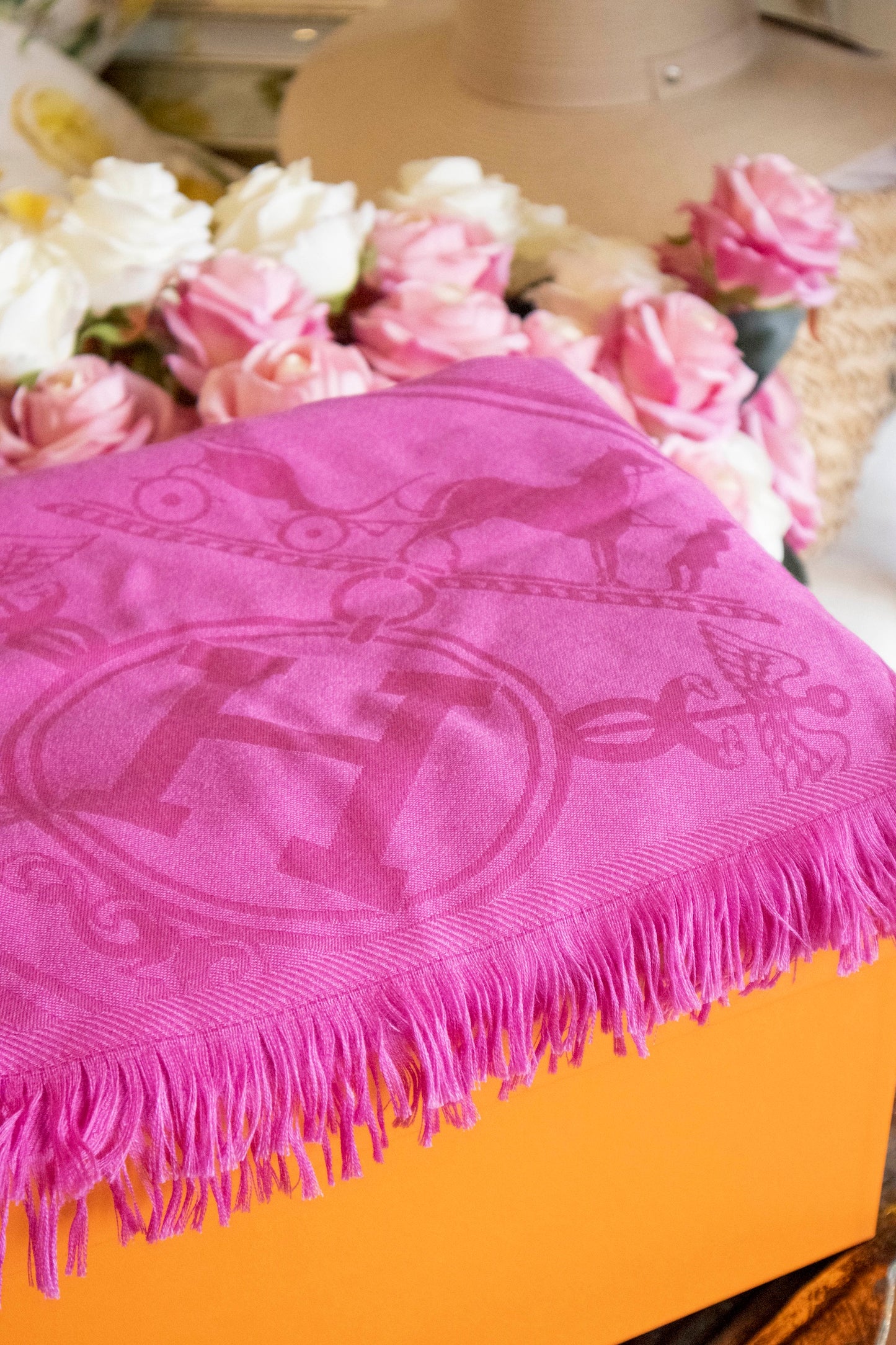 Hermès - Cashmere Stola New Libris Fuchsia