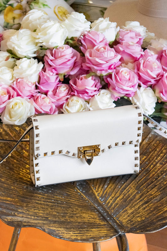 Valentino Garavani - Crossbody Bag Rockstud weiss silberne Hardware