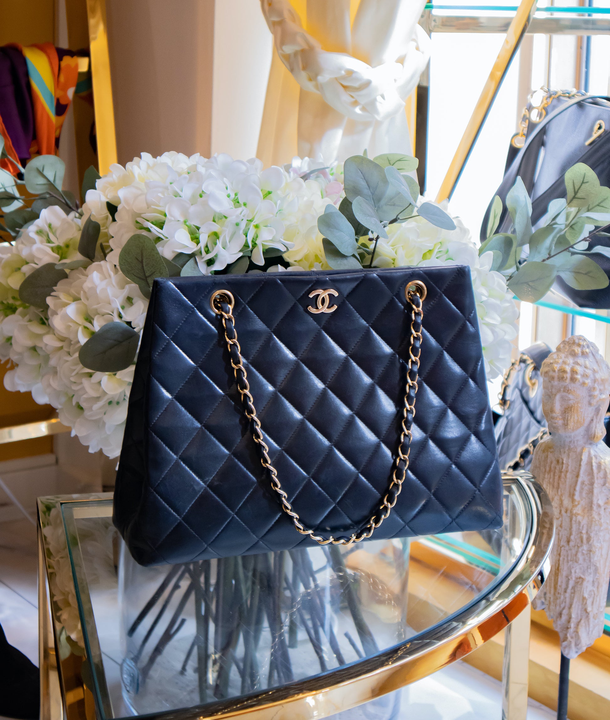 Tote Bag Chanel Handtasche Leder GST Gesteppt Caviar Leder Shopper