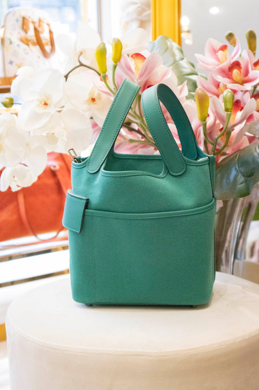 Hermès - Picotin Lock Cargo 18 Toile Goeland/Veau Swift Vert Vertigo