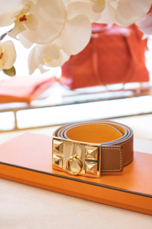 Hermès - Wendegürtel Collier de Chien Swift Leder Cognac & Epsom Leder orange