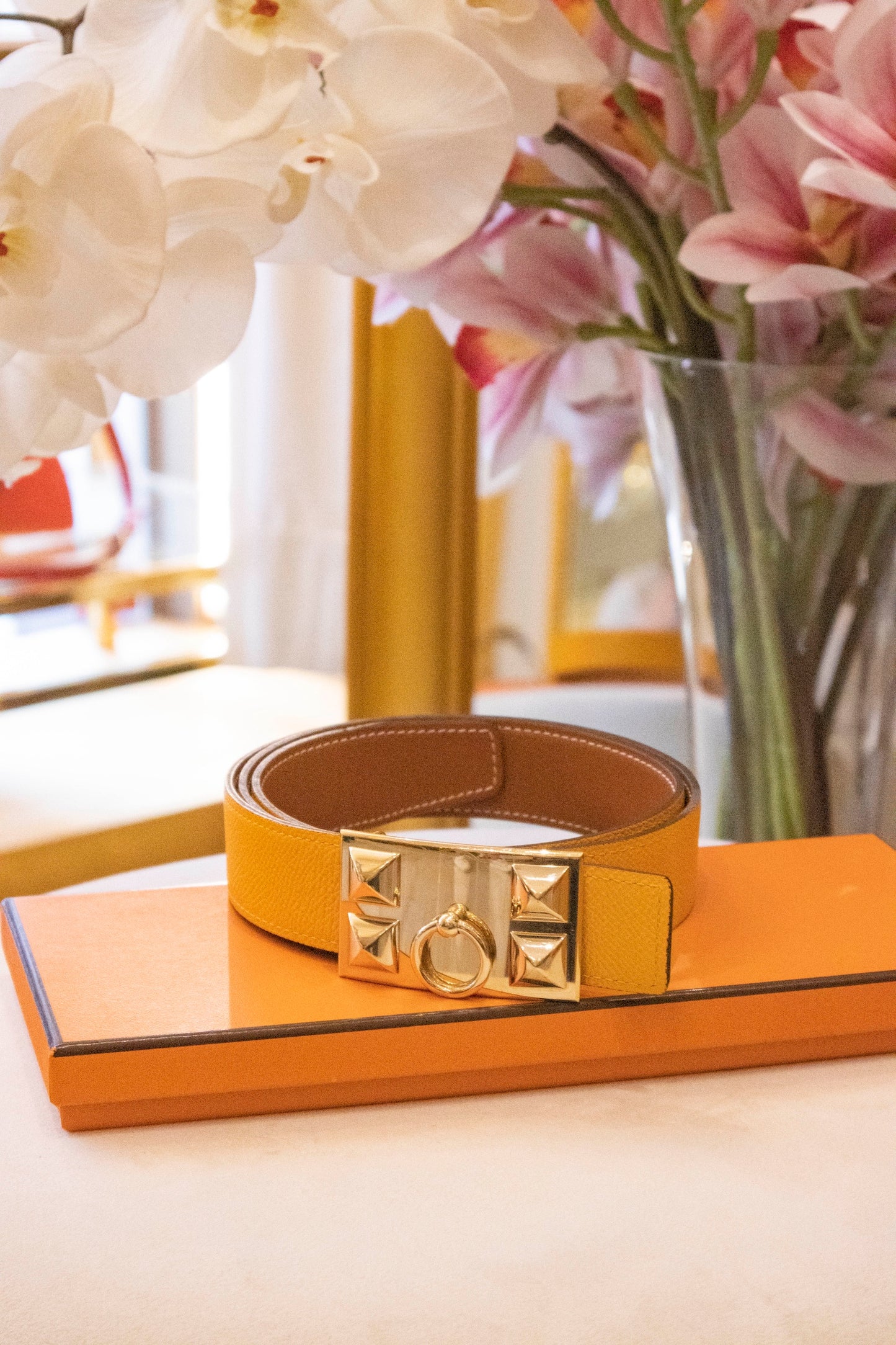 Hermès - Wendegürtel Collier de Chien Swift Leder Cognac & Epsom Leder orange